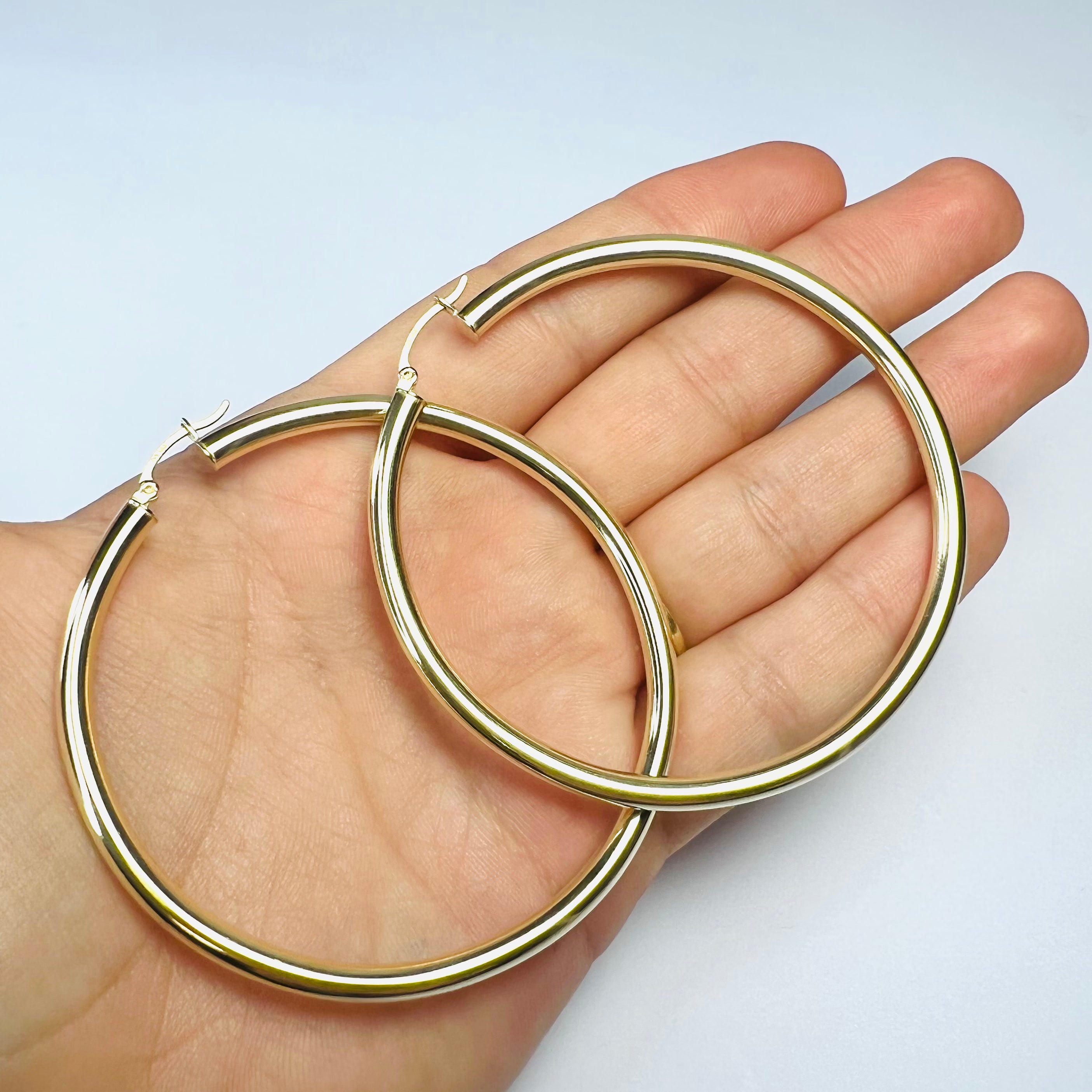 Beautiful New 14K Solid Yellow Gold Hoop Earrings 2.6"