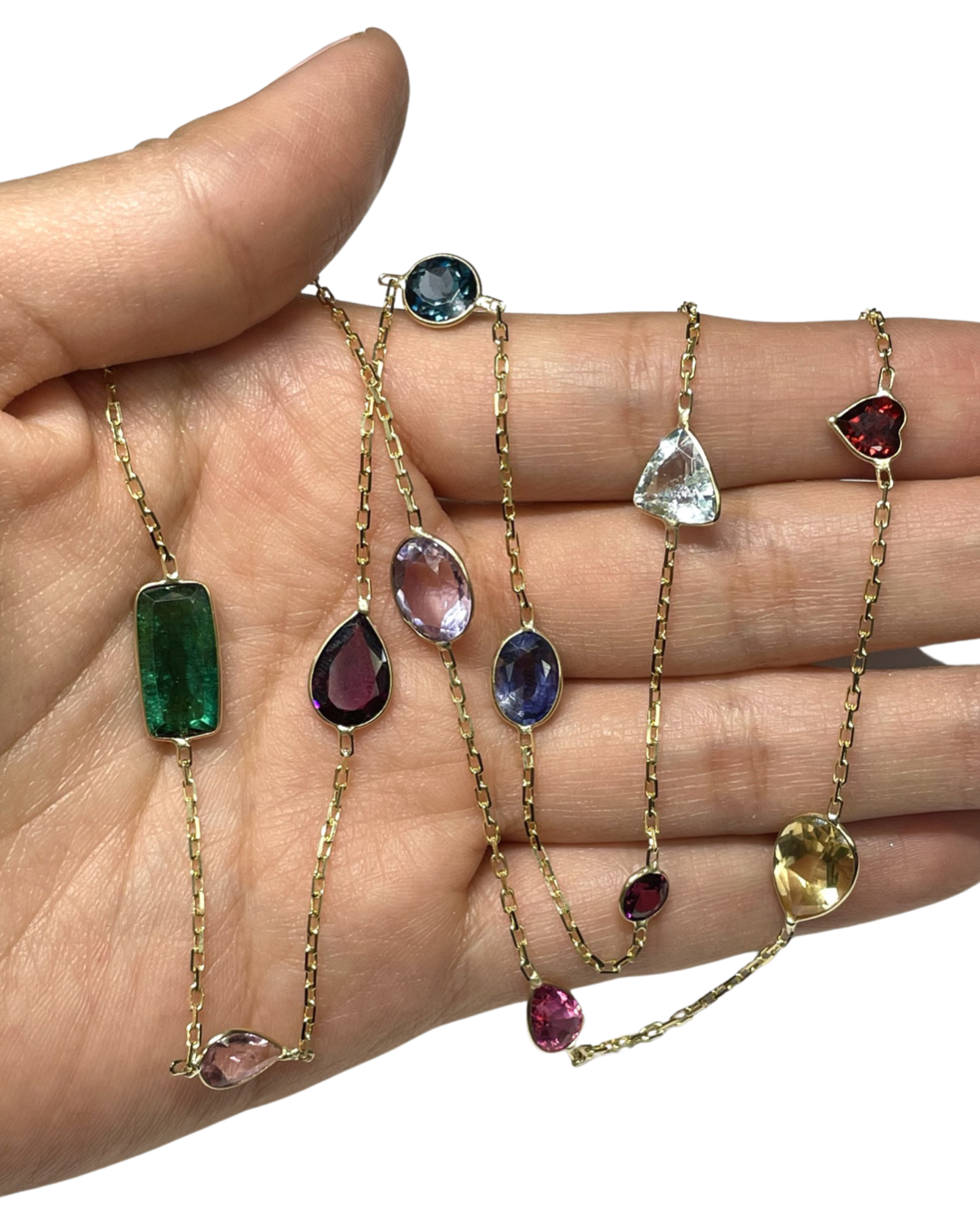 Mixed Gemstones 14k Yellow Gold Necklace