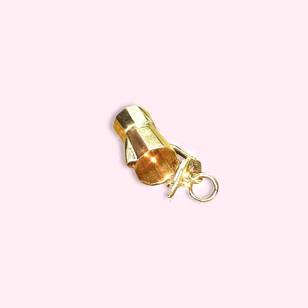 Mini Espresso Coffee Maker Charm Pendant Solid 14K Yellow Gold