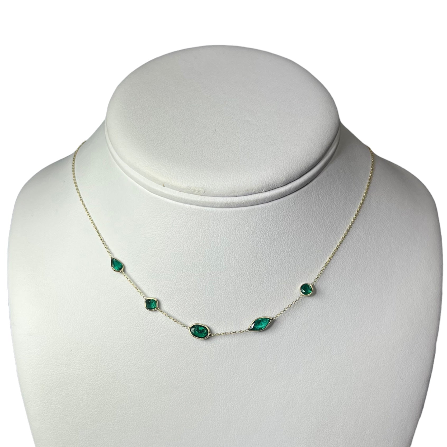 Assorted Emeralds 16" 14k Yellow Gold Stationed Necklace