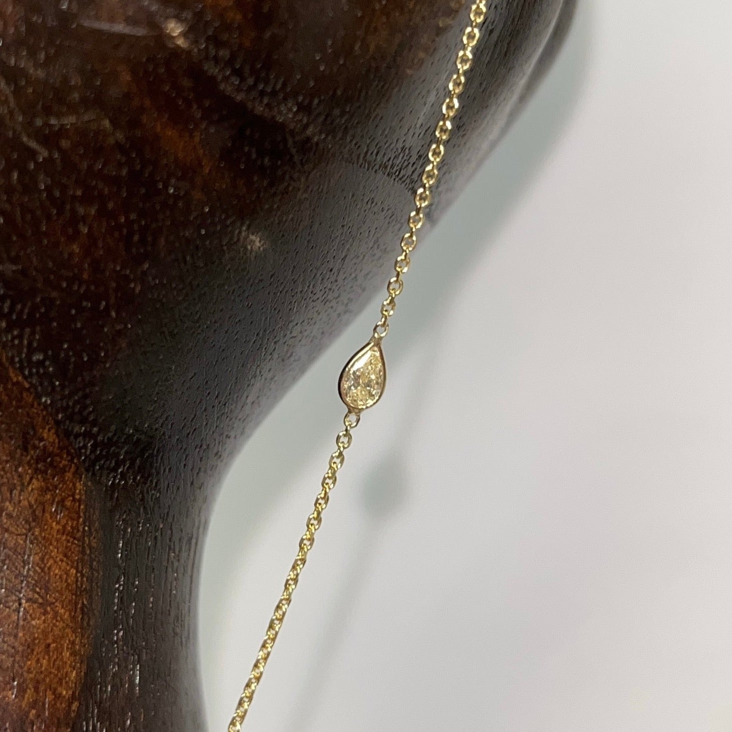 Yellow Pear Diamond Hand Chain in Solid 14K Yellow Gold