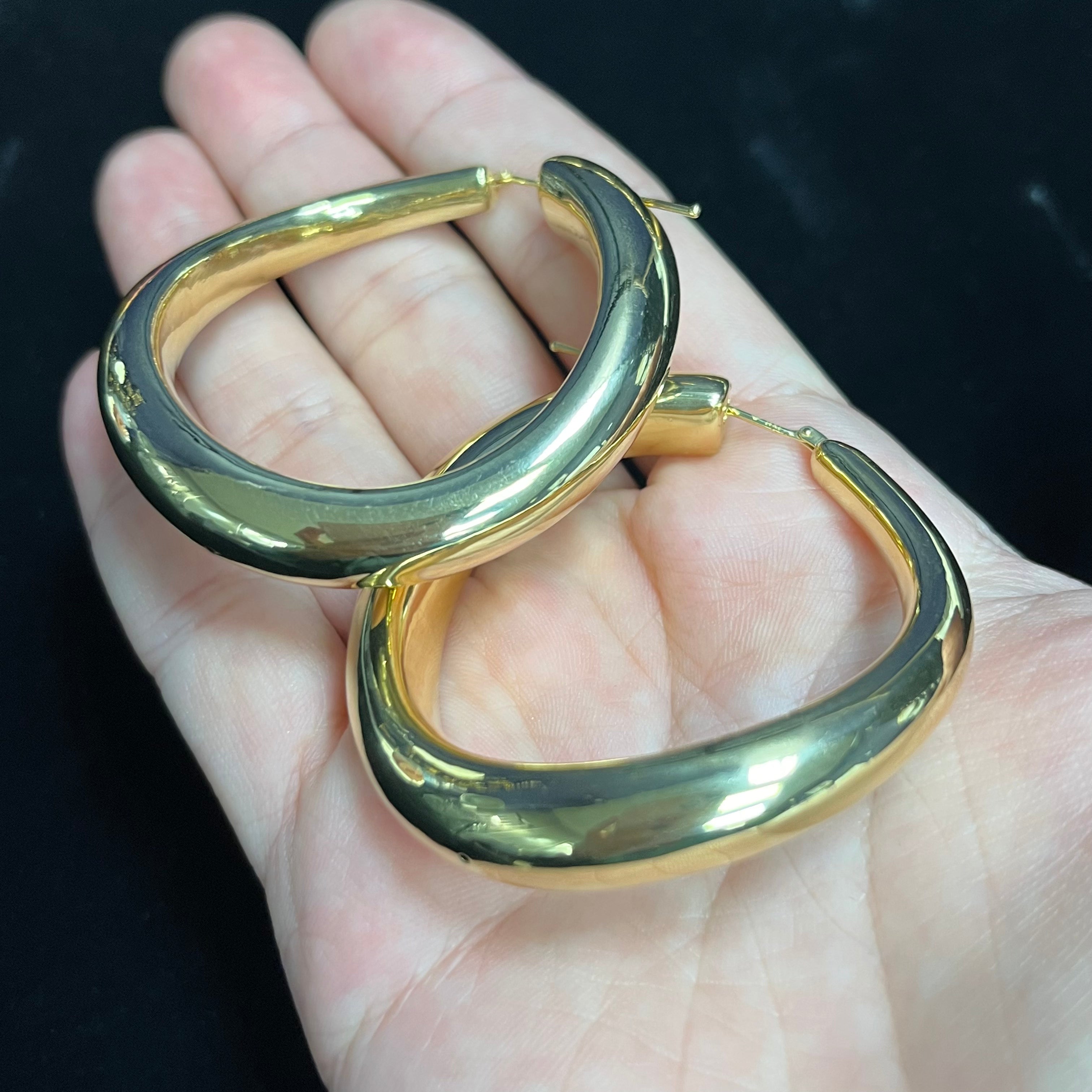 Bendy Sleek 2" 14K Yellow Gold Puffy Hoop Earrings