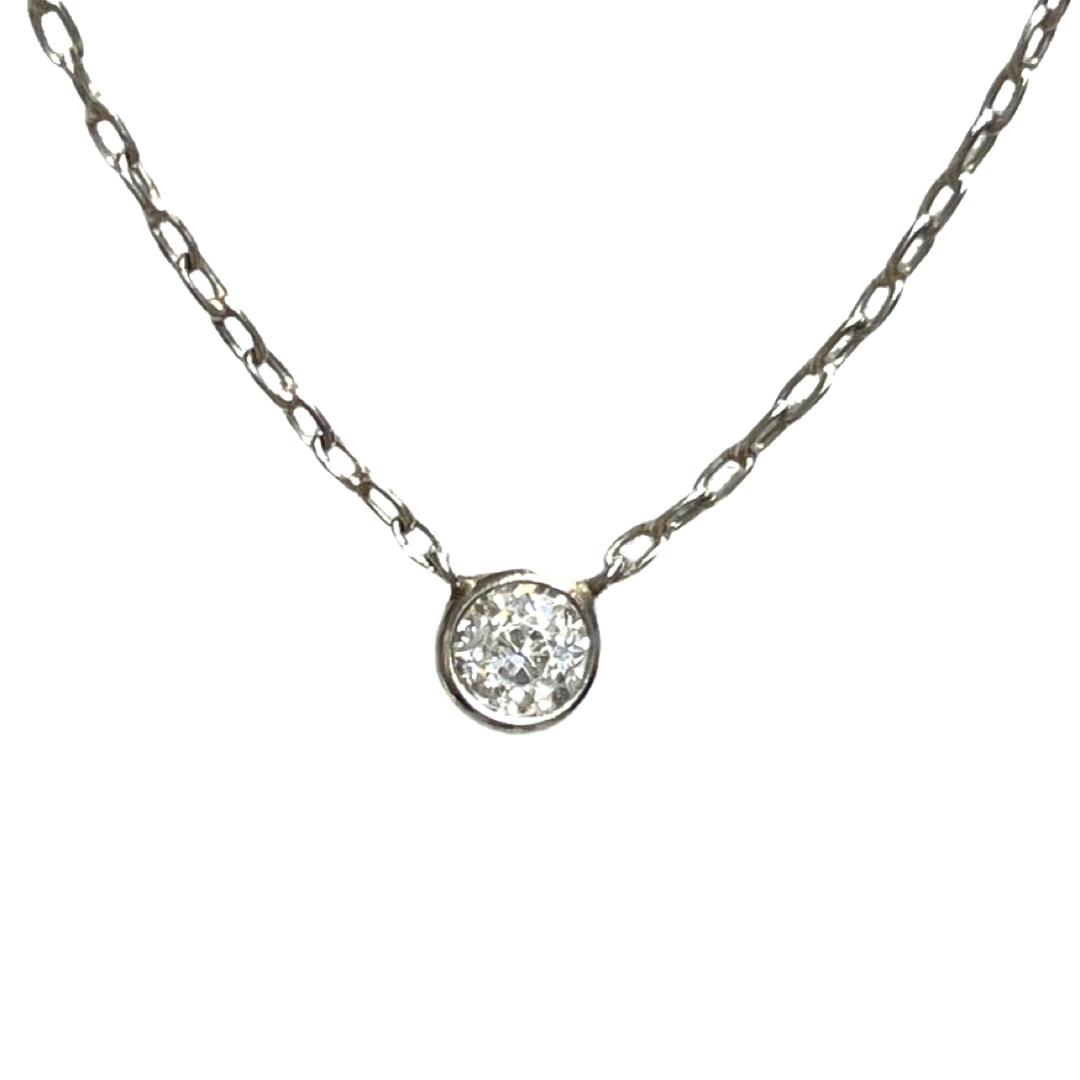 .27CT Old Mine Cut Diamond Solitaire Platinum Necklace