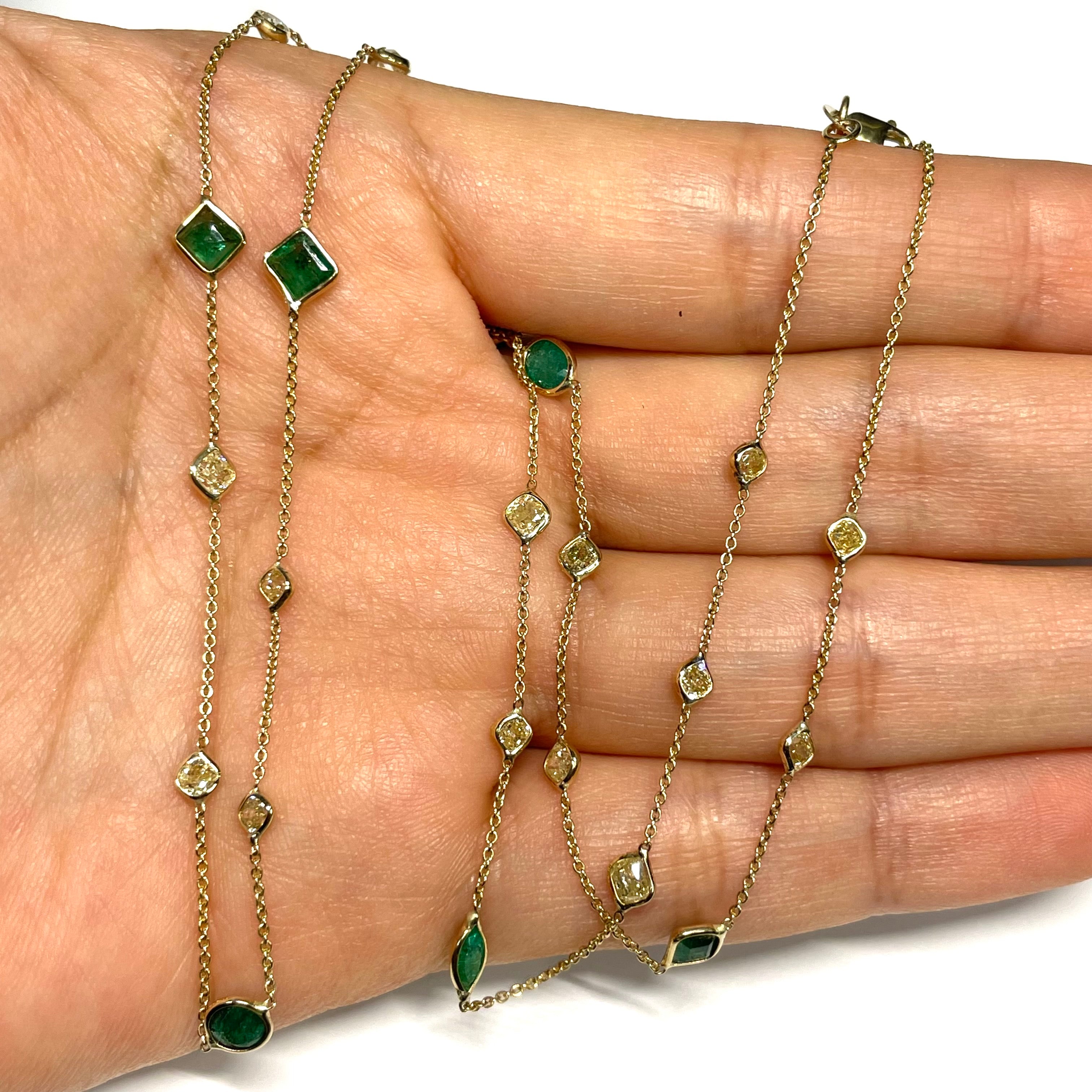 Emerald Diamond Necklace By The Yard in Solid 14k Yellow Gold