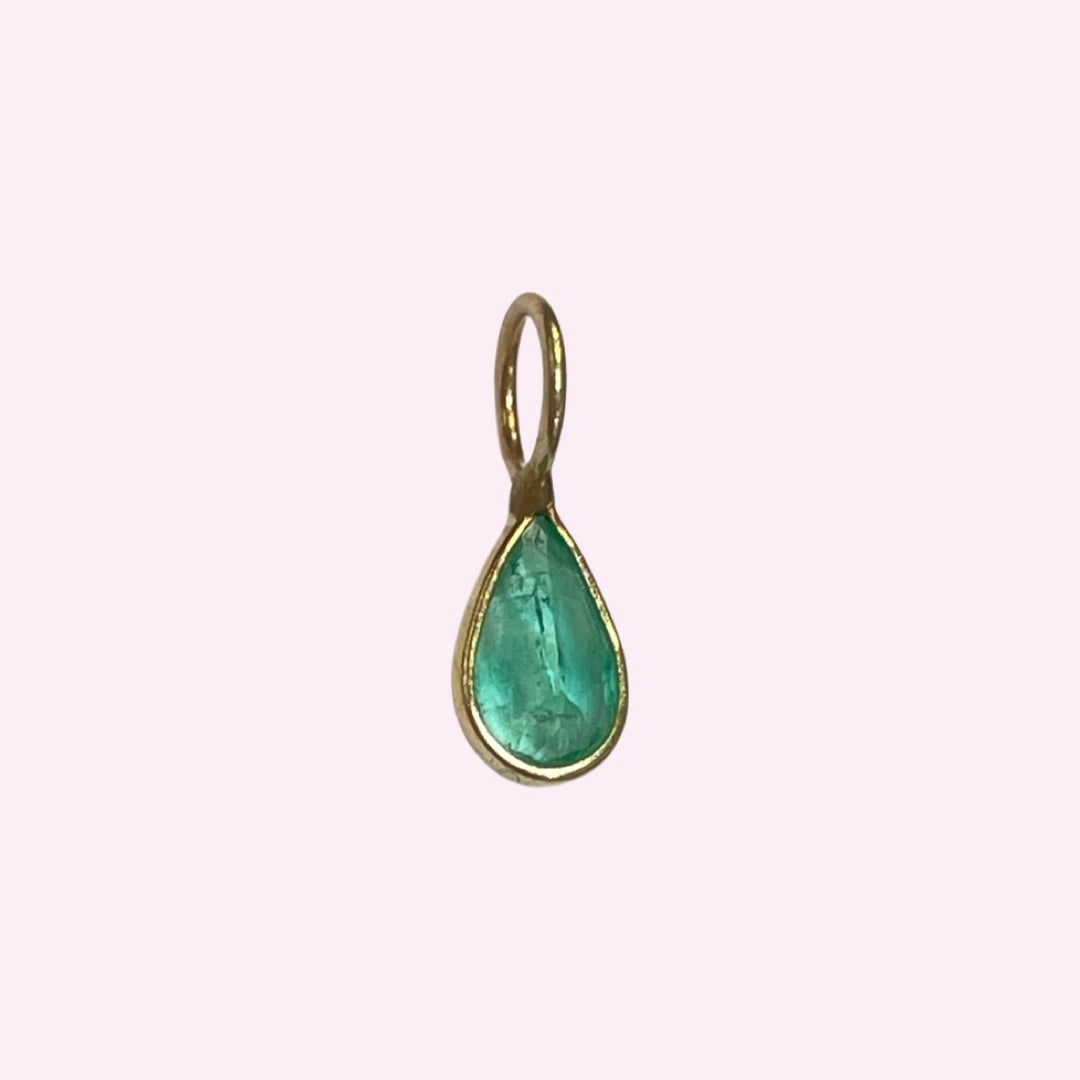 14K Yellow Gold Emerald Pendant Gem Charm