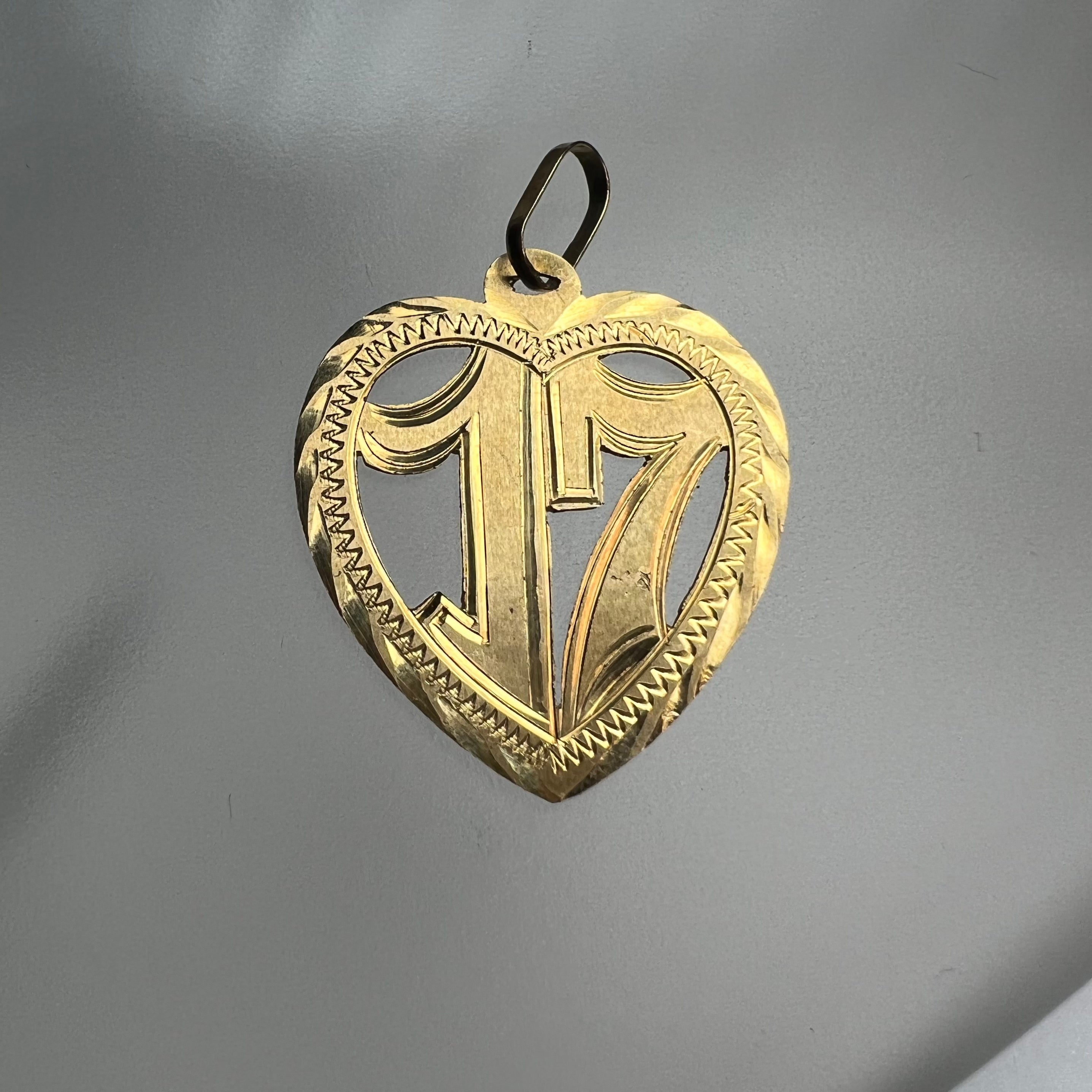 Heart Number 17 Pendant 14K Yellow Gold