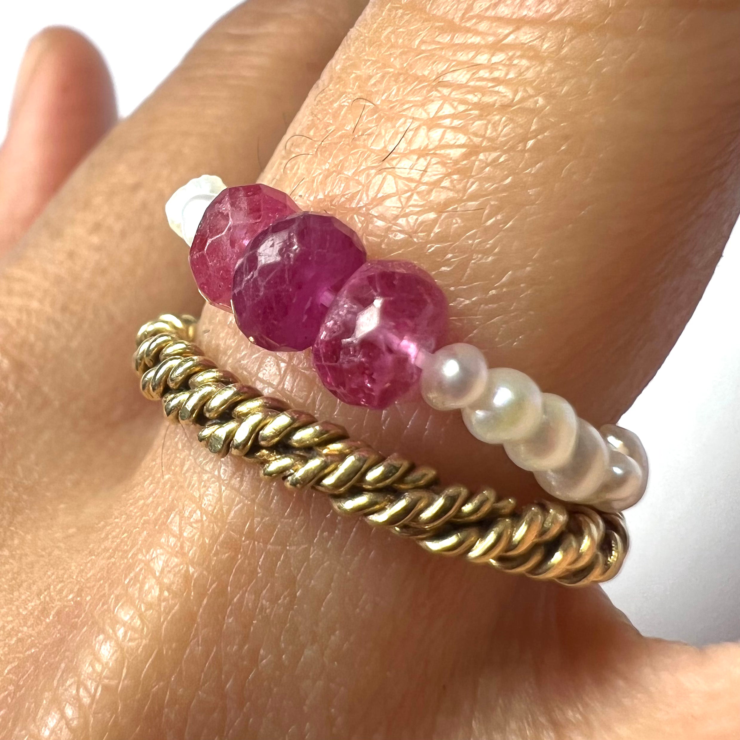 Natural Seed Pearl Eternity Rough Ruby Ring Size 5.5