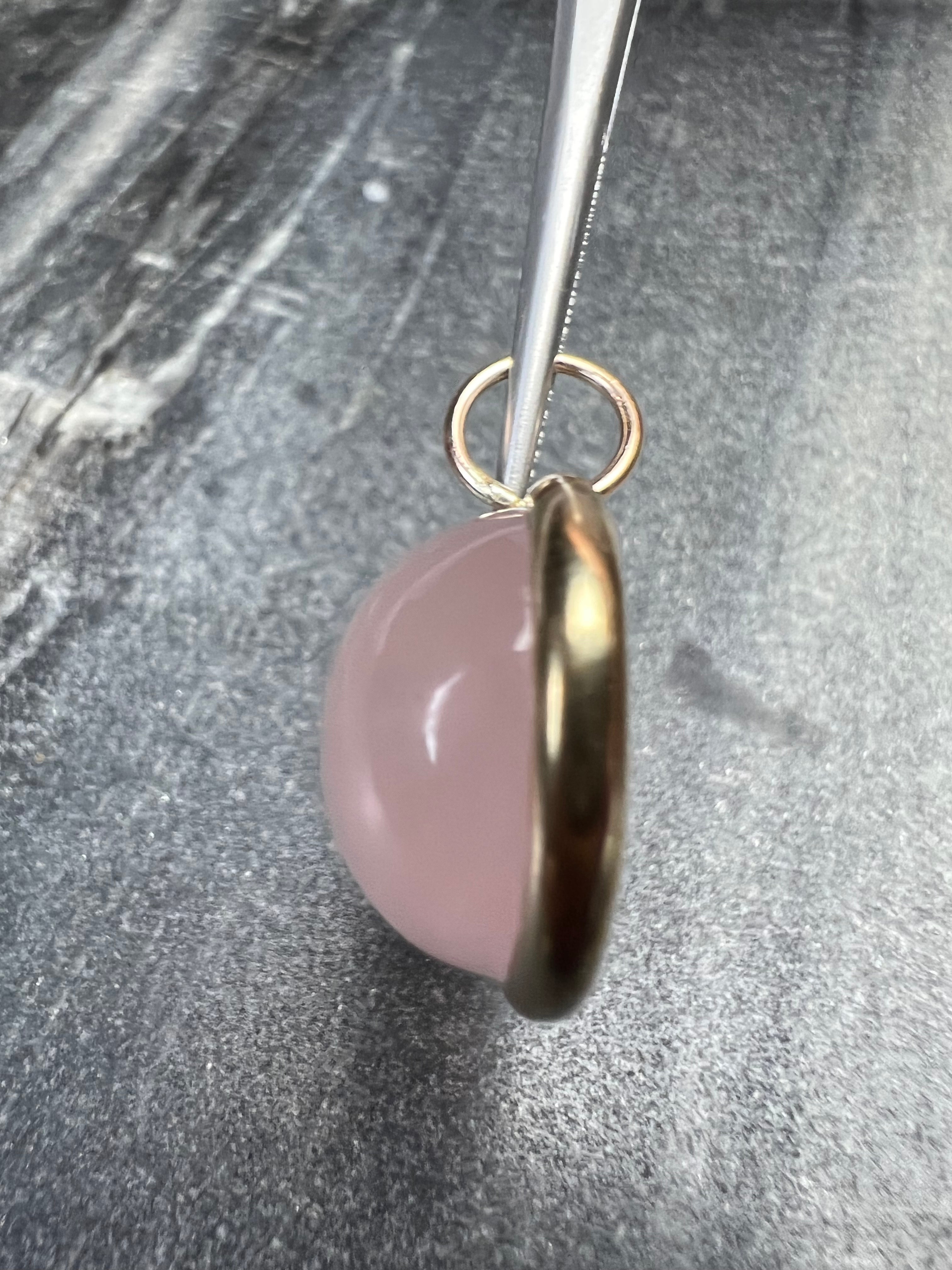 26.5CT Natural Cabochon Rose Quartz 14K Yellow Gold Pendant Charm 25x23mm