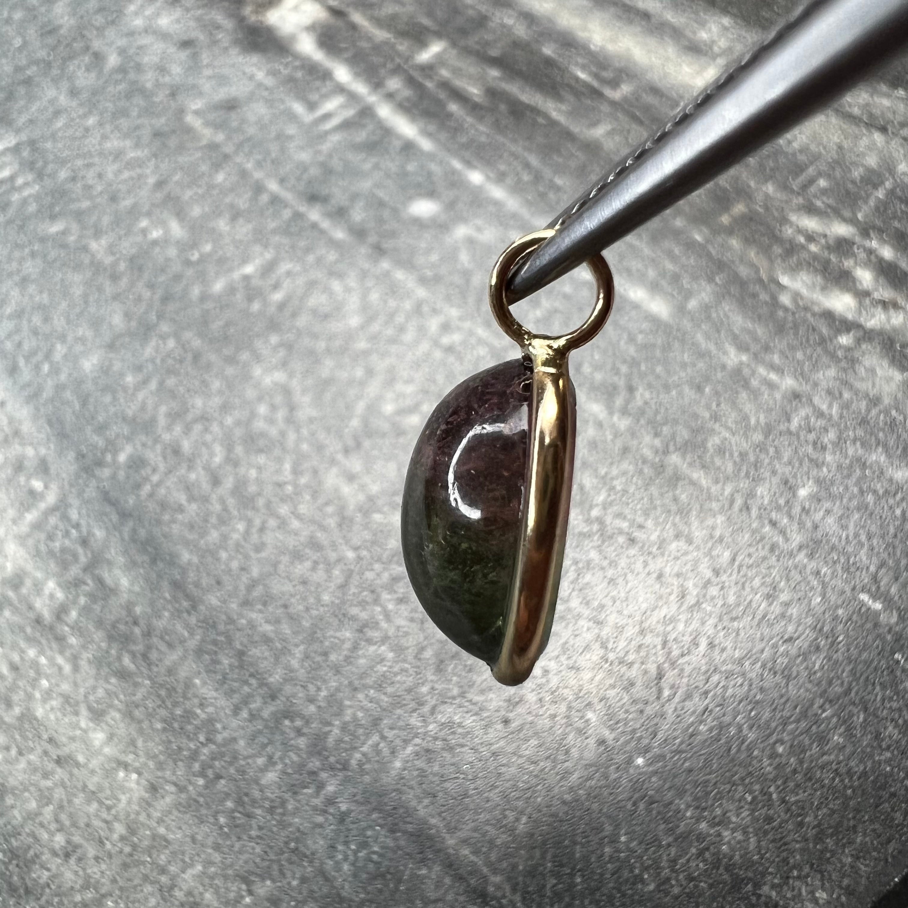 6.5CT Natural Light Watermelon Cabochon Tourmaline Solid 14K Yellow Gold Pendant Charm 17.5x11mm