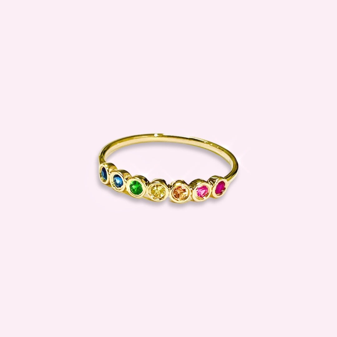 14K Yellow Gold Rainbow Gem Ring Size 6.5