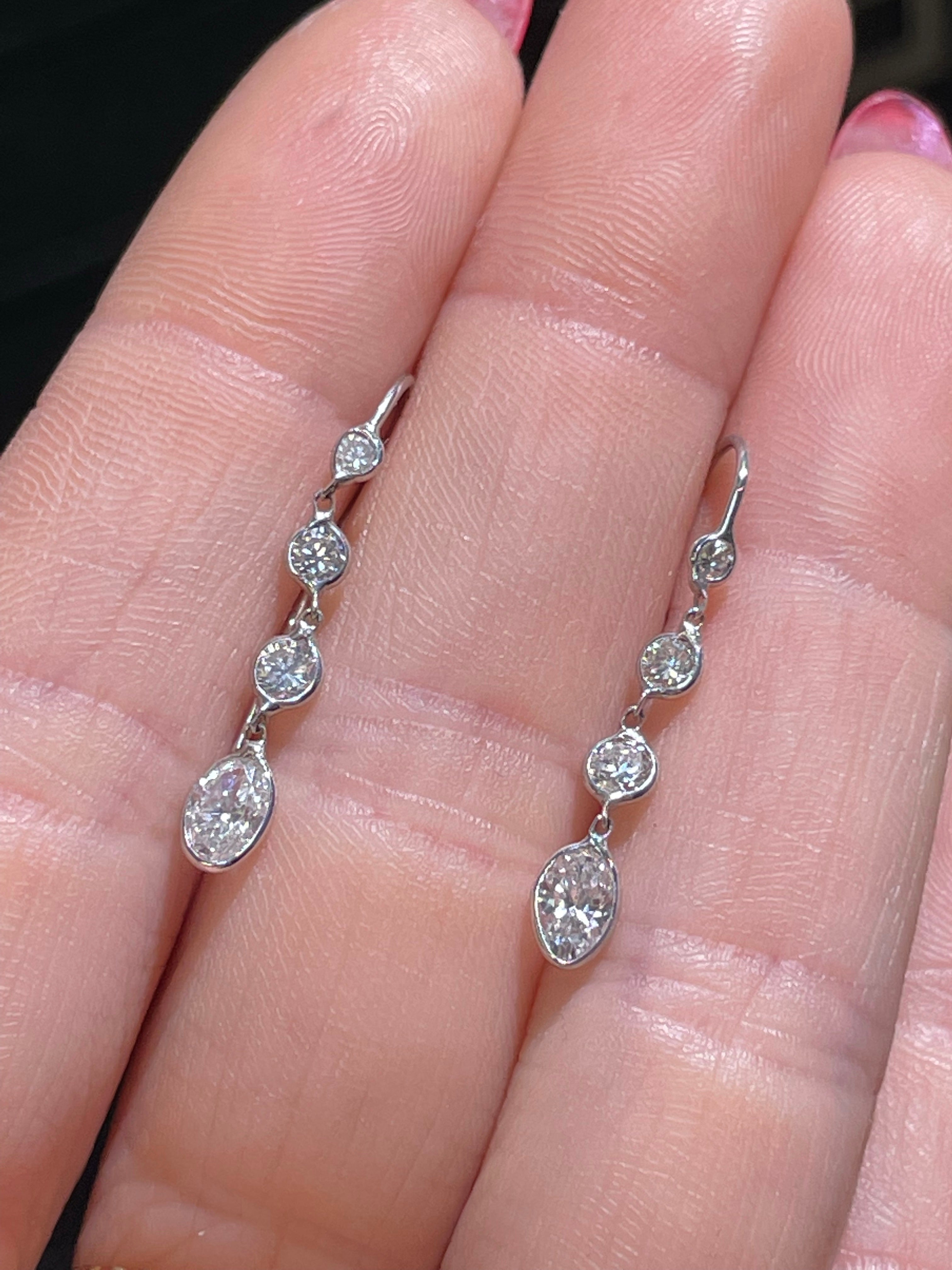 1.75CT Natural Diamond Oval and Round Drop Earrings