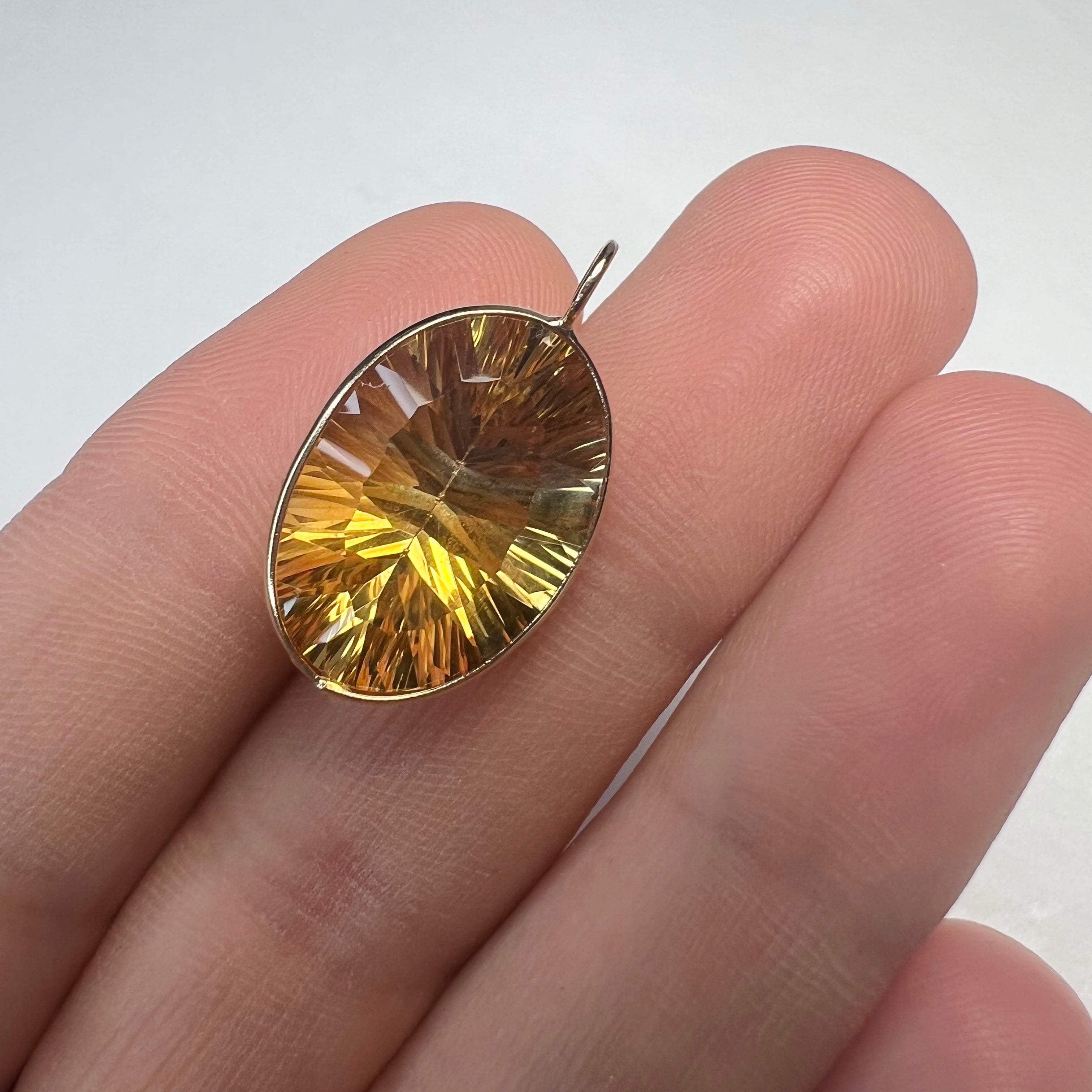 10.3CT Natural Oval Cut Yellow Citrine 14K Yellow Gold Pendant Charm 23.5x13.5mm