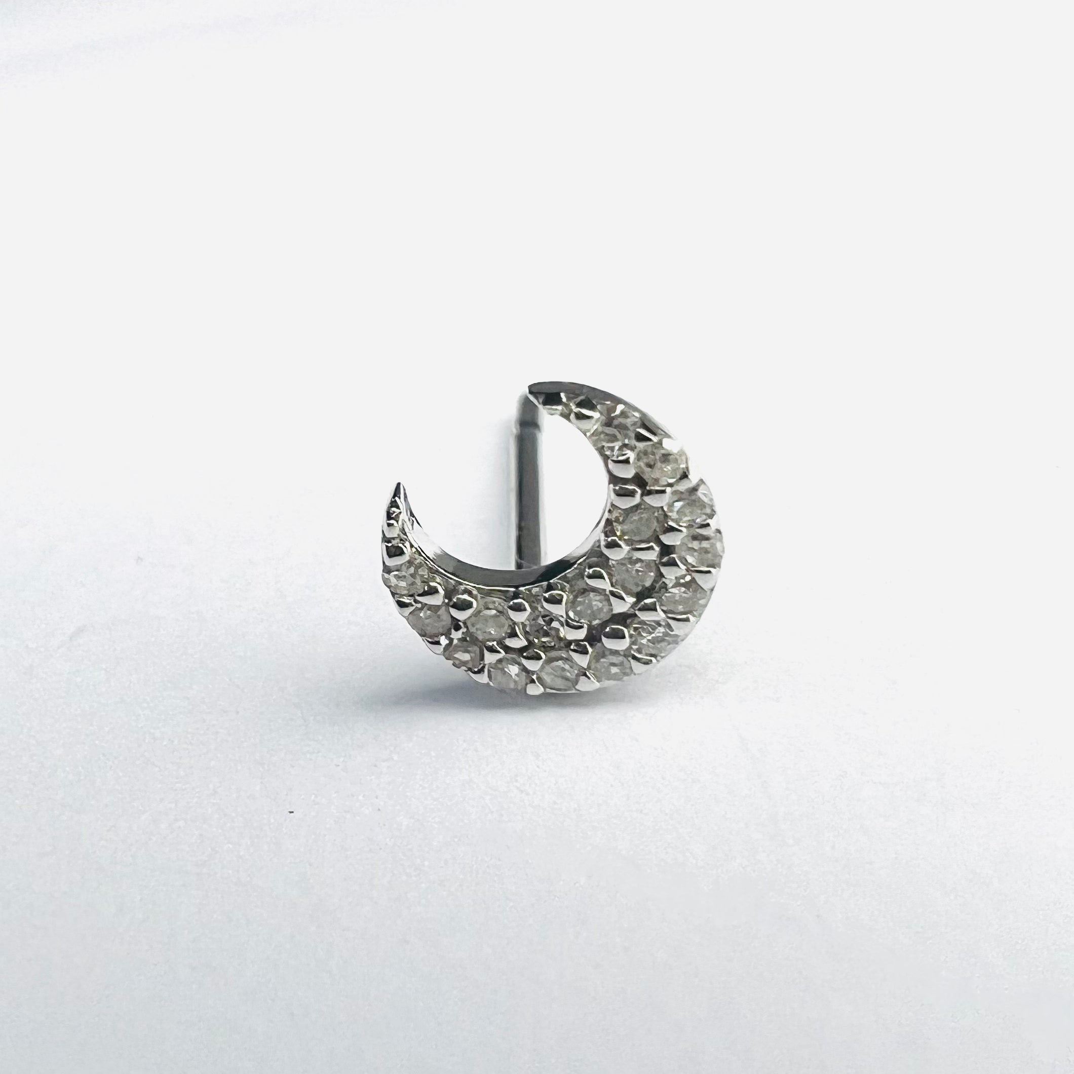 14k White Gold Pave Diamond Moon Single Earring Stud 6x5mm
