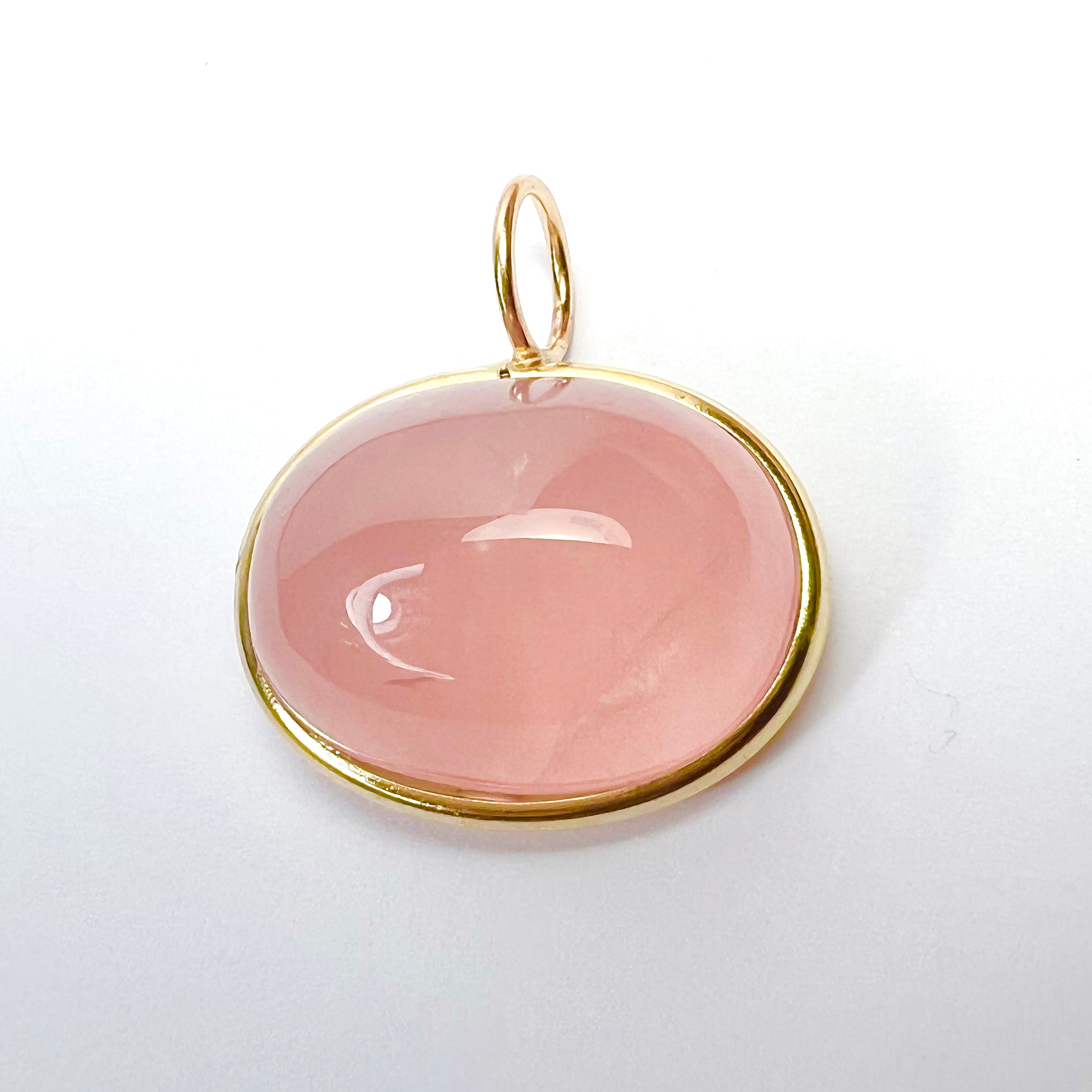 29CT Natural Cabochon Rose Quartz 14K Yellow Gold Pendant Charm 26x23mm