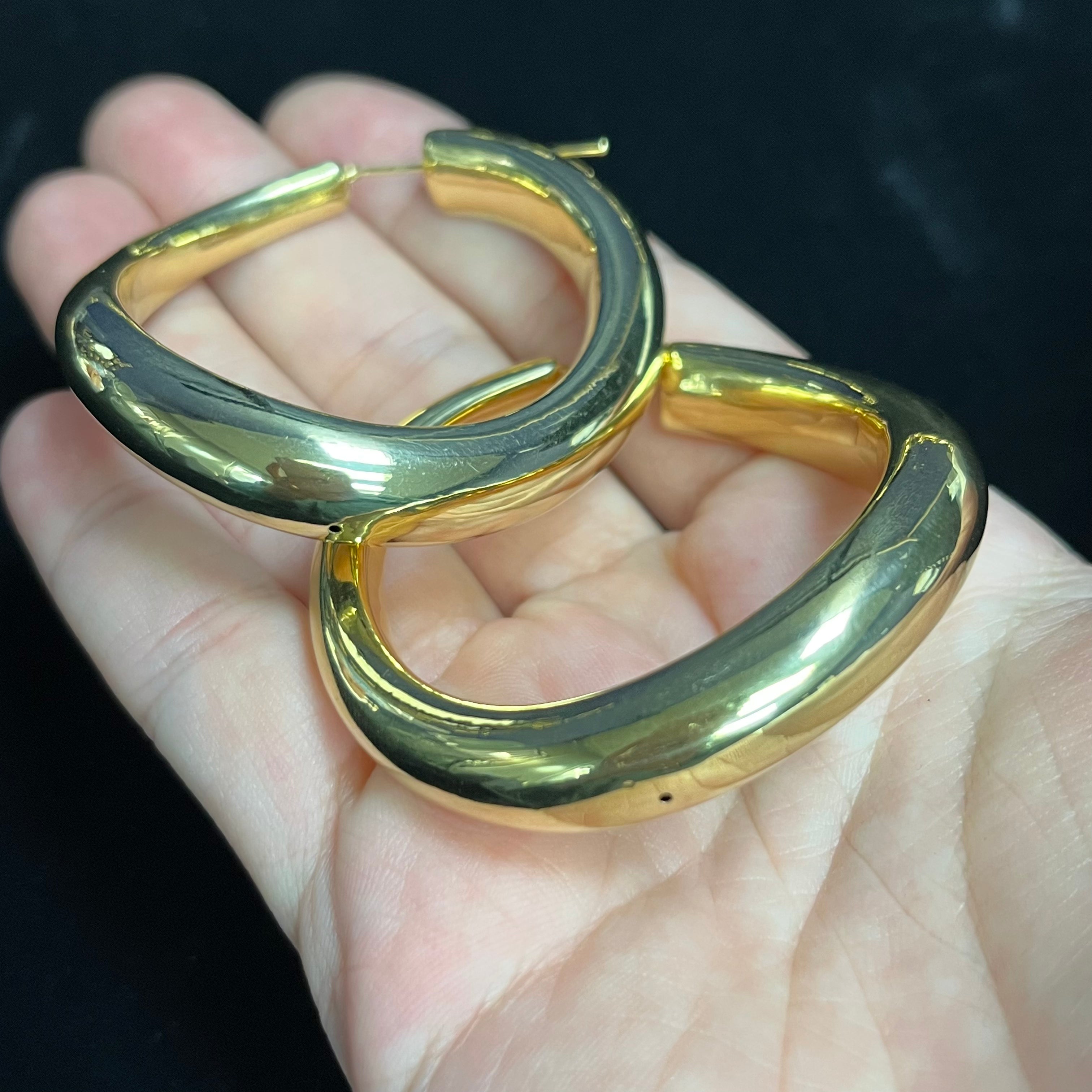 Bendy Sleek 2" 14K Yellow Gold Puffy Hoop Earrings