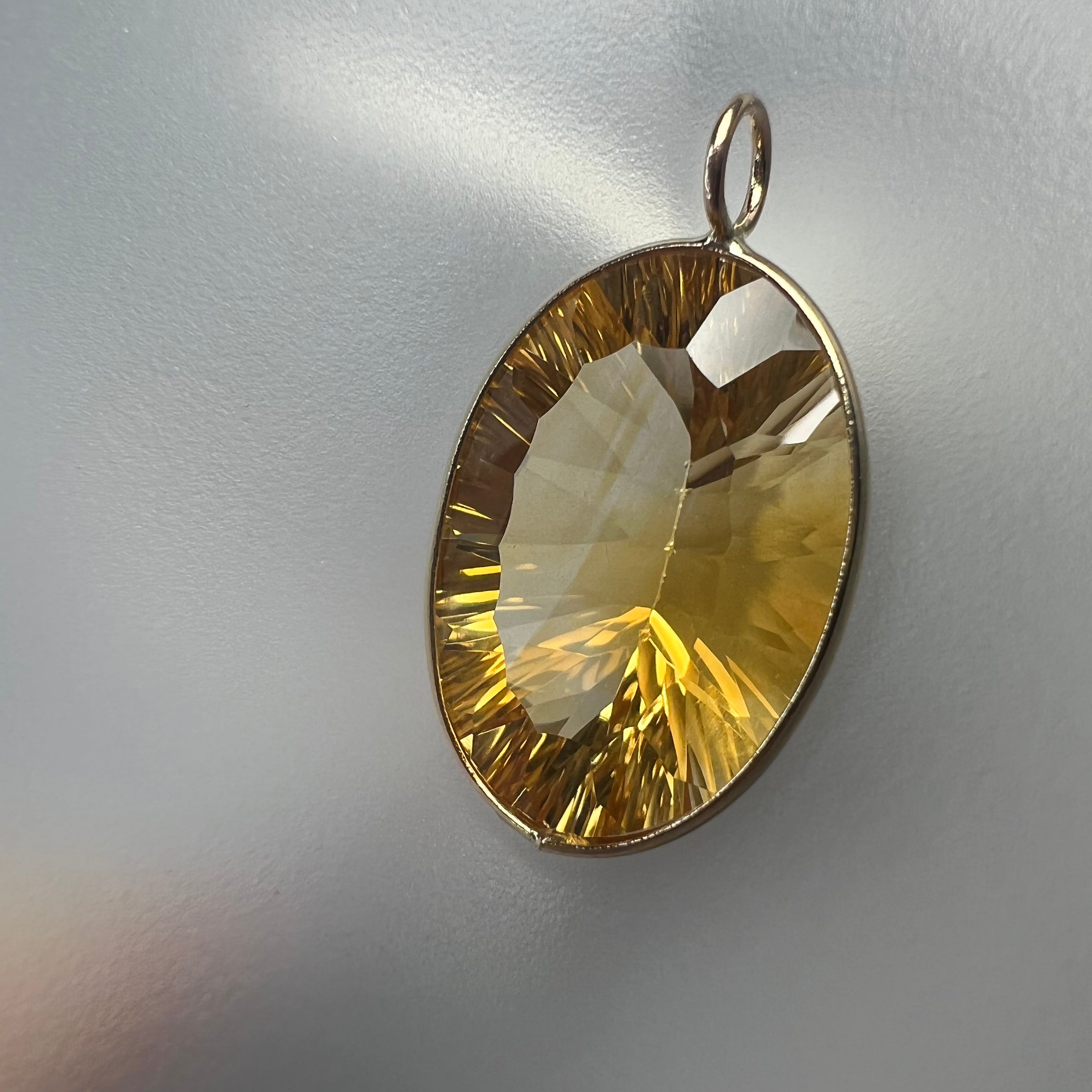 10.3CT Natural Oval Cut Yellow Citrine 14K Yellow Gold Pendant Charm 23.5x13.5mm