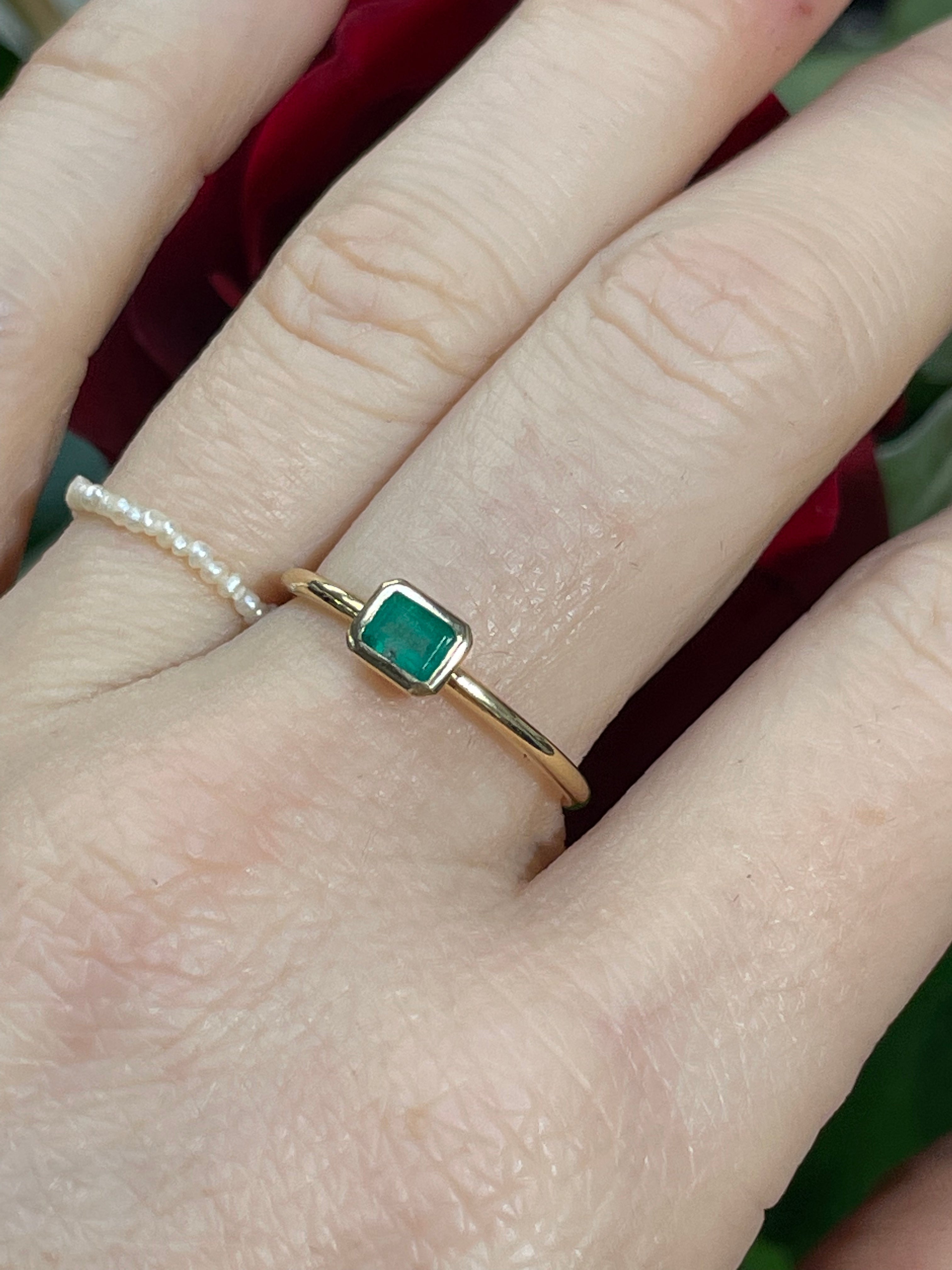 .40CT Natural Colombian Emerald 18K Yellow Gold Ring Size 7