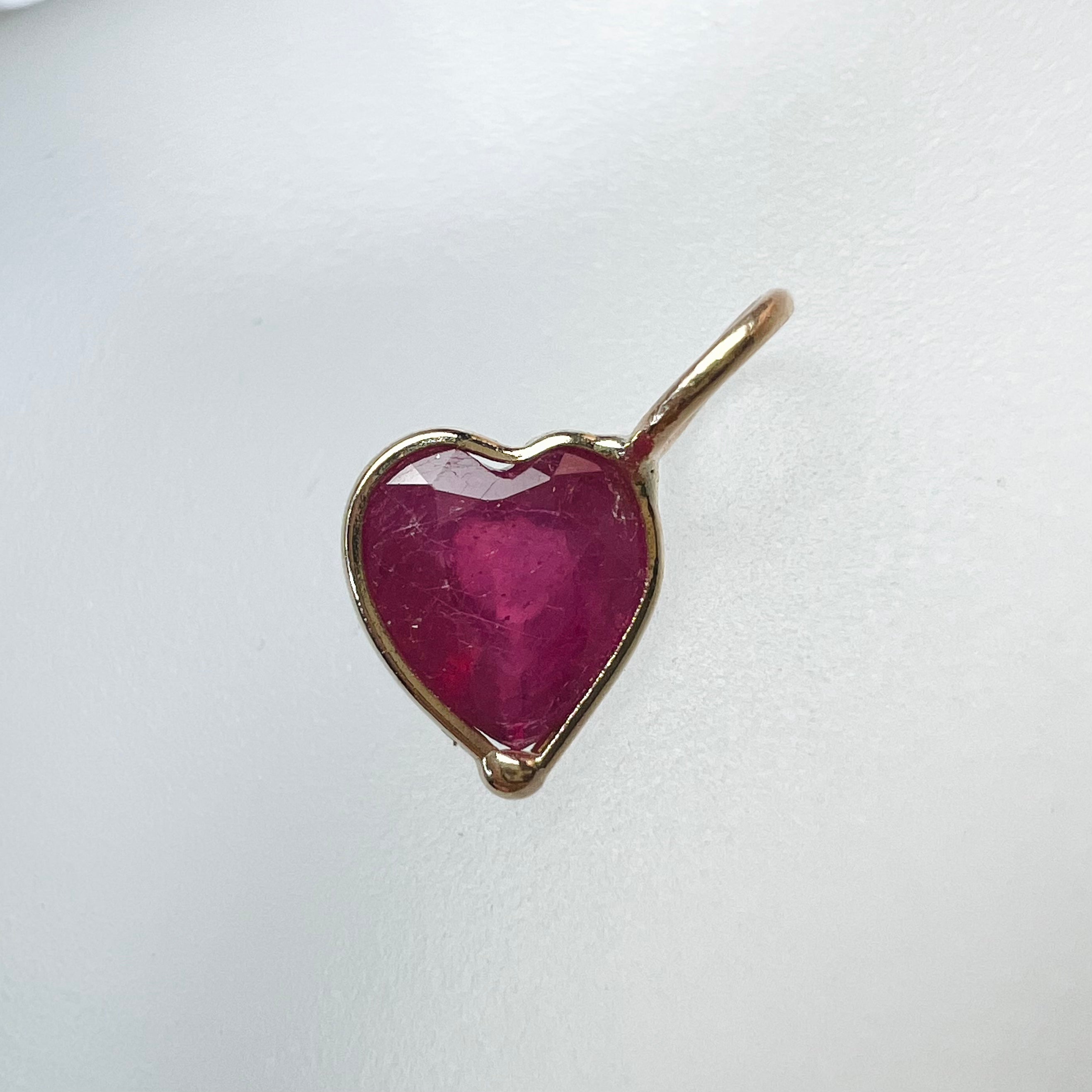 1.20CT Natural Ruby Heart 14K Yellow Gold Pendant Charm 10x6mm