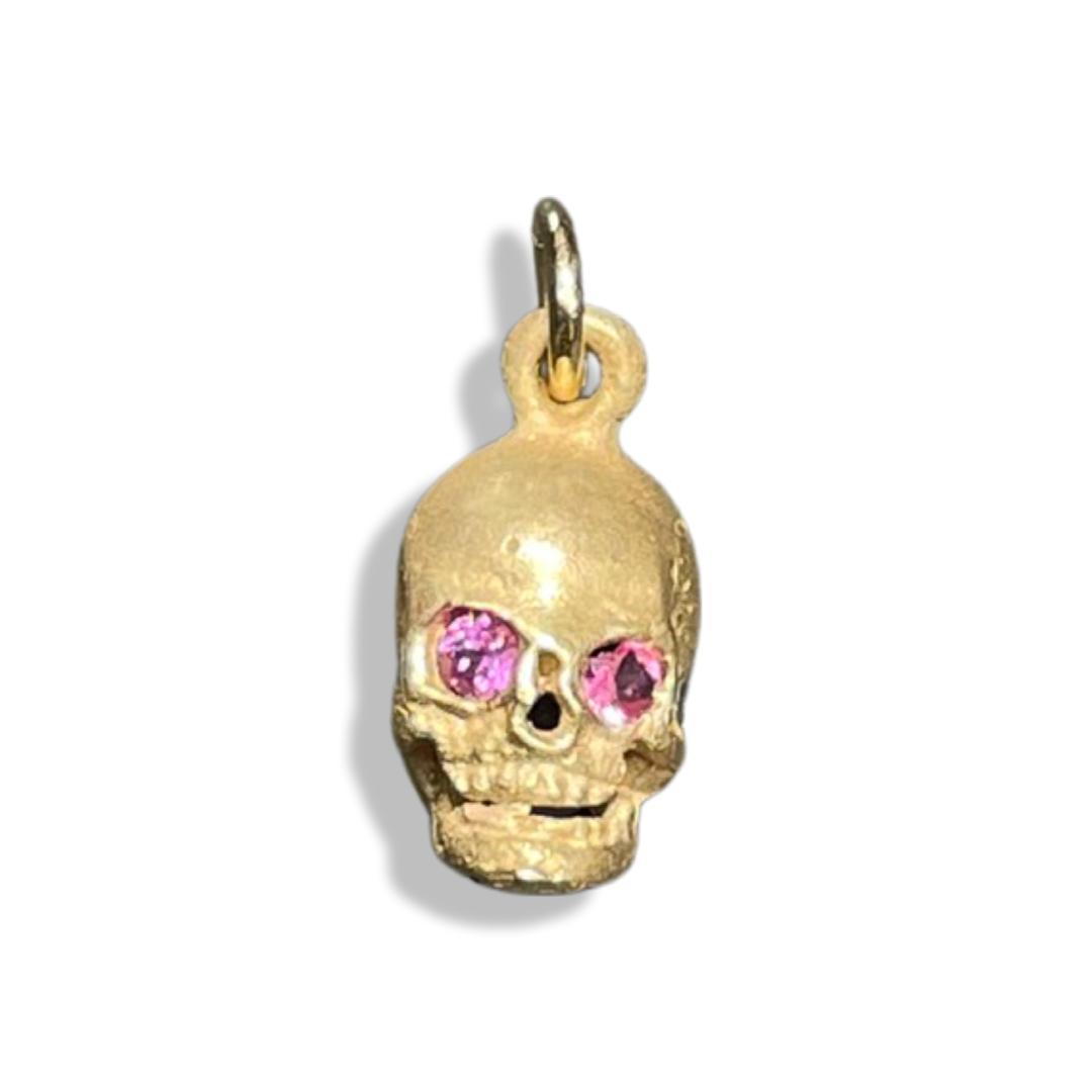 Solid 18K Large Pink Sapphire Skull Charm