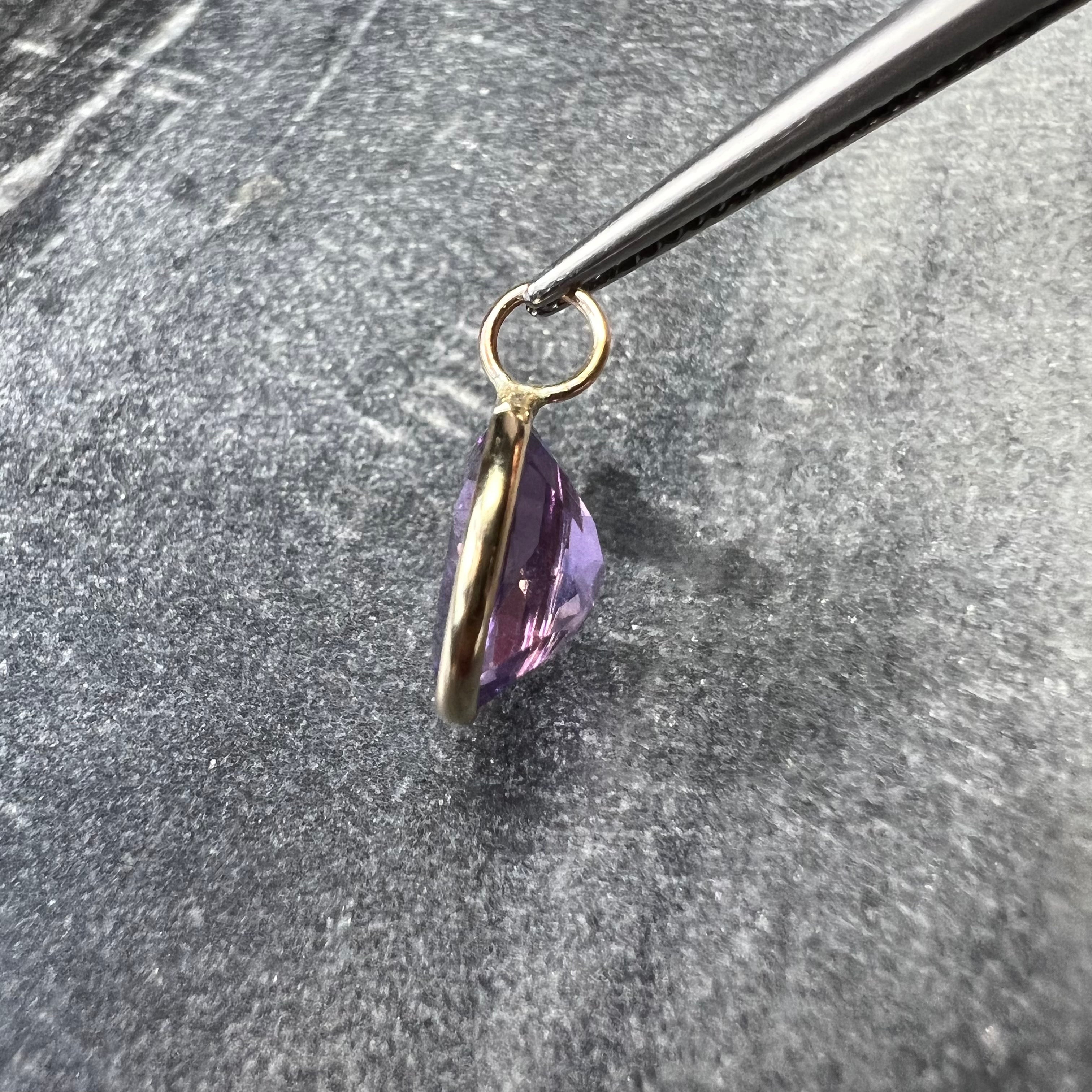 2.12CT Natural Oval Amethyst 14K Yellow Gold Pendant Charm 15x8mm
