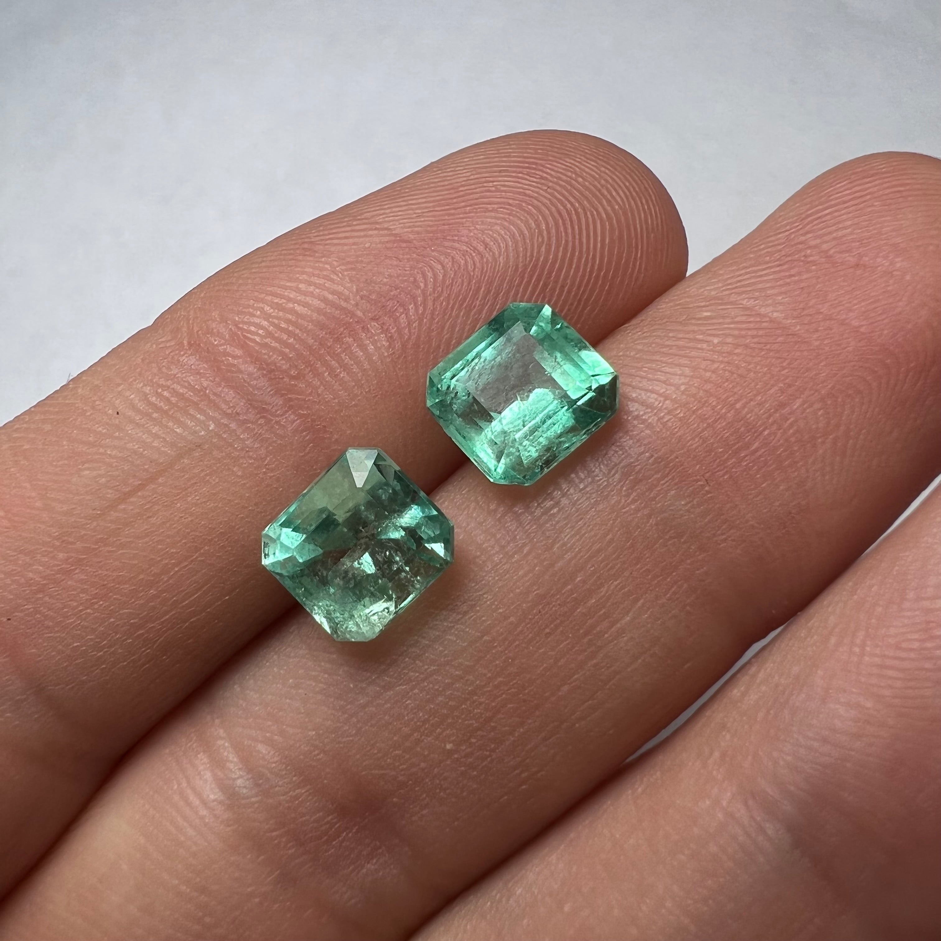 3.93CTW Pair of Natural Colombian Emerald Loose Ascher Cut