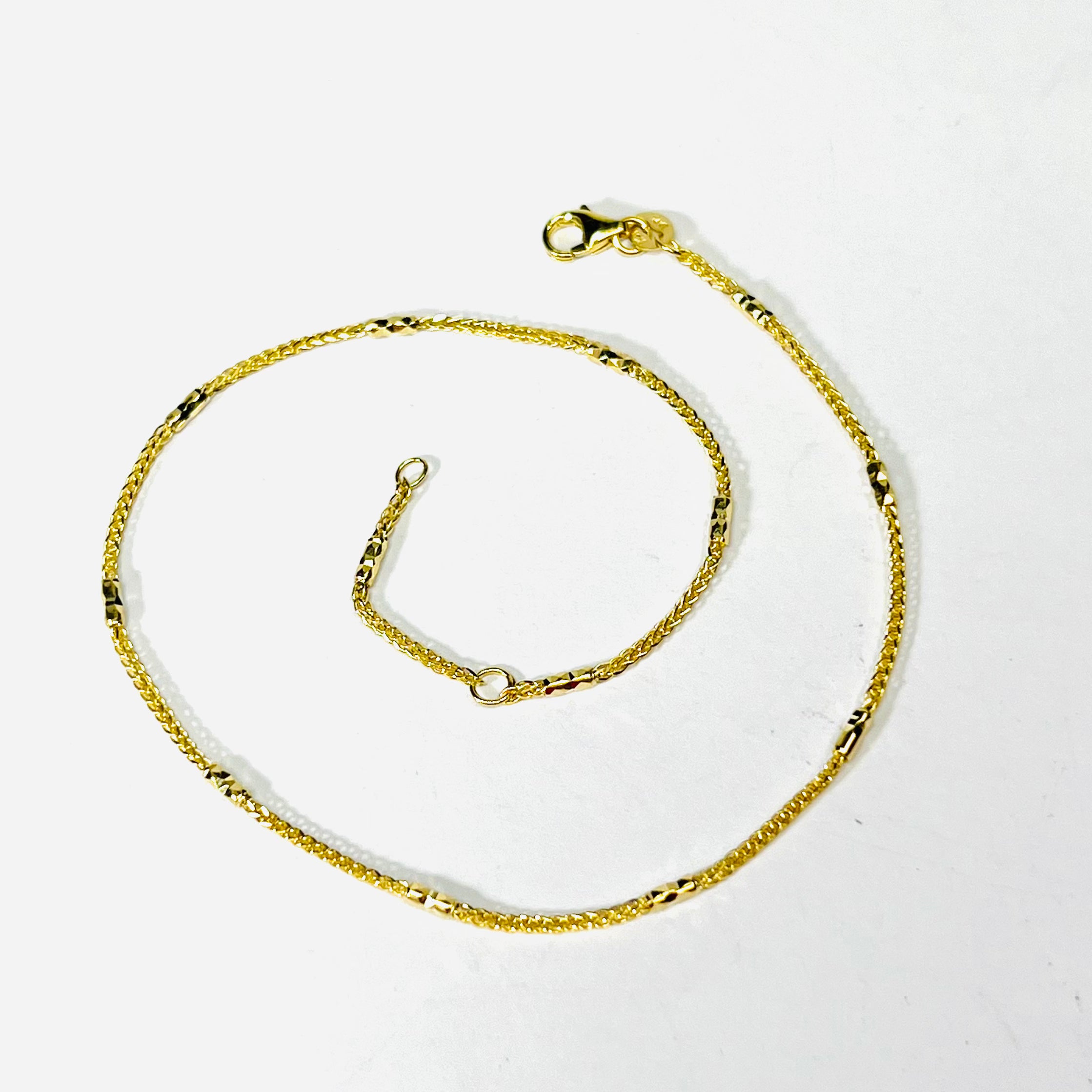 Solid 14K Yellow Gold 1mm Wheat Chain Anklet 10.25"