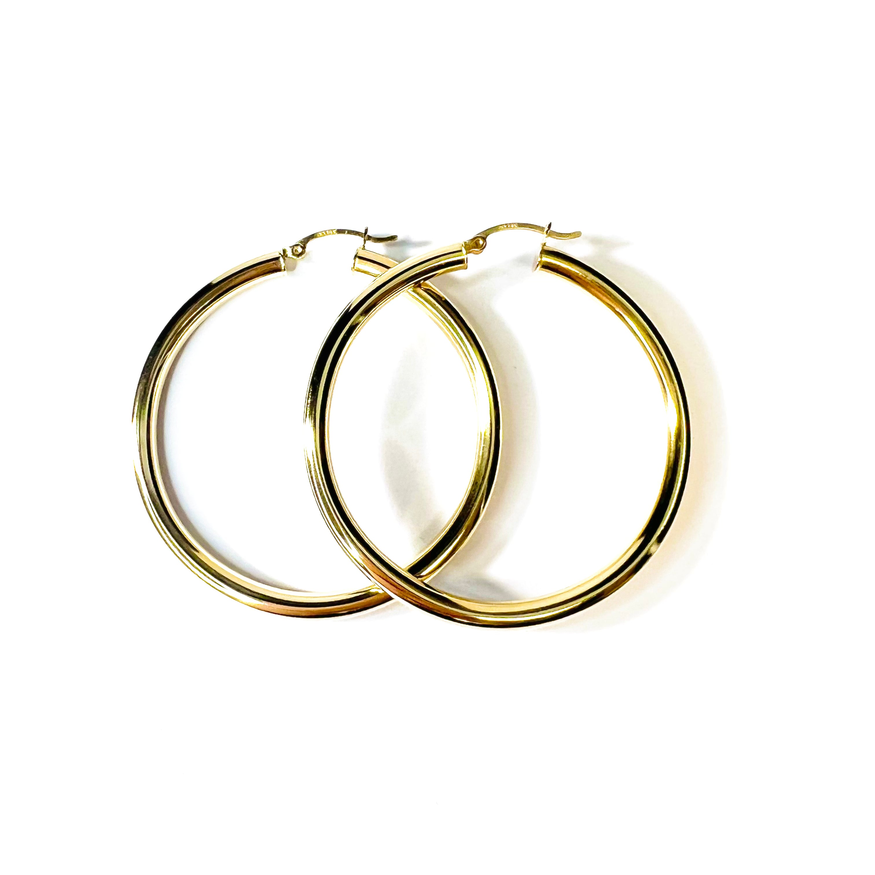 Beautiful New 14K Solid Yellow Gold Hoop Earrings 2"