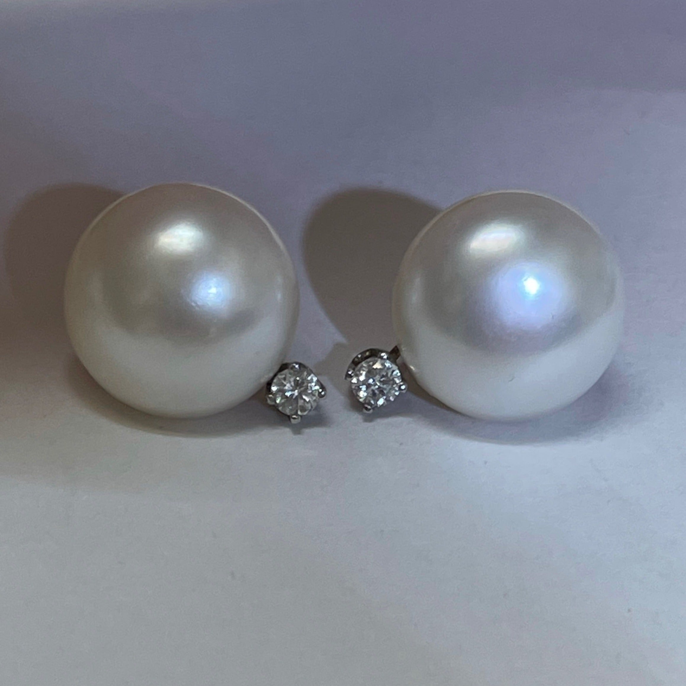 14mm Pearl and .16CT Diamond 14K White Gold Stud Earrings