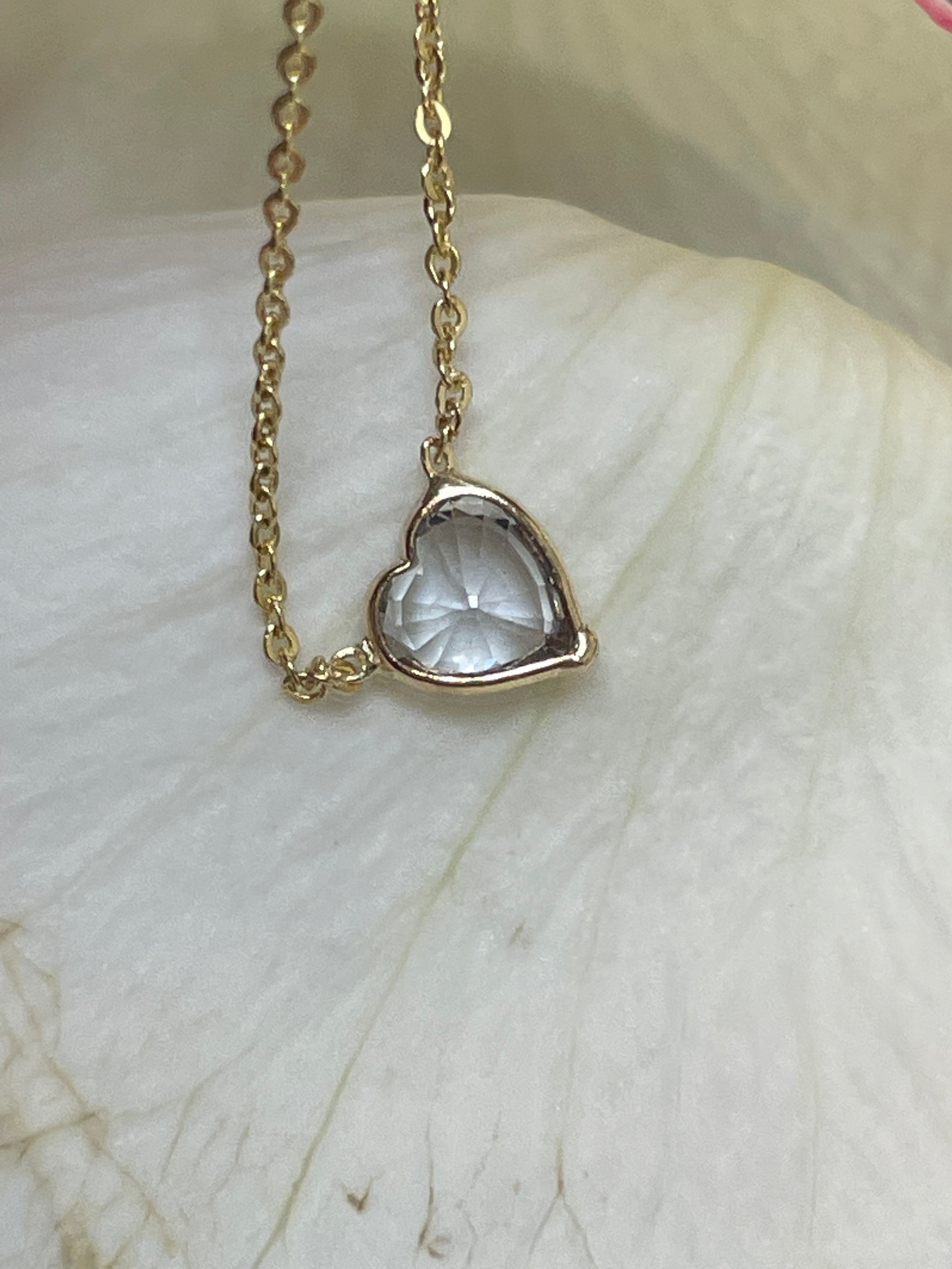 Natural  Greyish Blue Sapphire Heart 14K Yellow Gold Necklace 16-18"