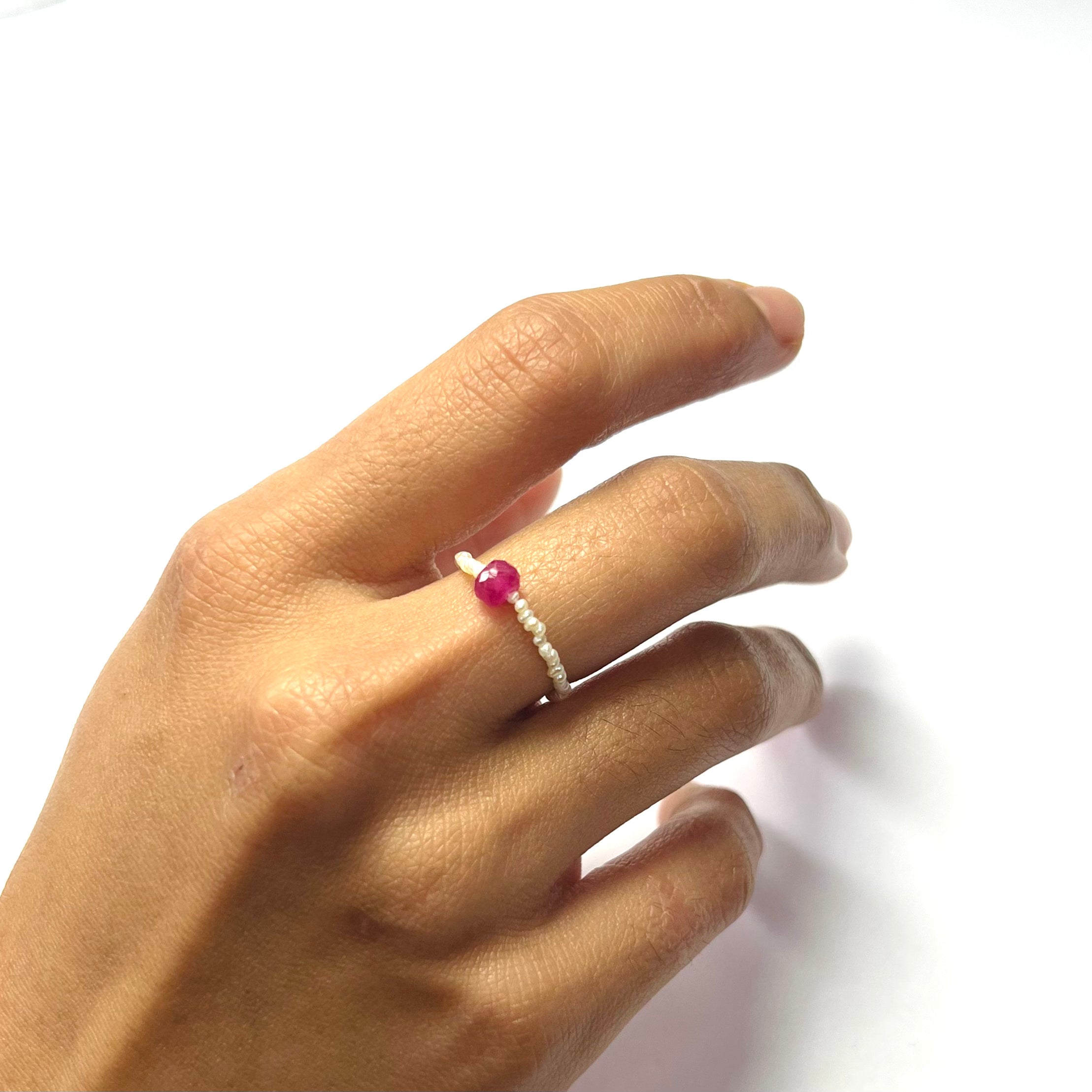 Natural Seed Pearl Eternity Rough Ruby Ring Size 6.25
