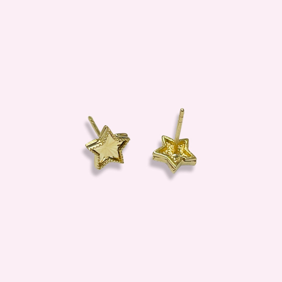 14K Yellow Gold Diamond Cut Star Earrings