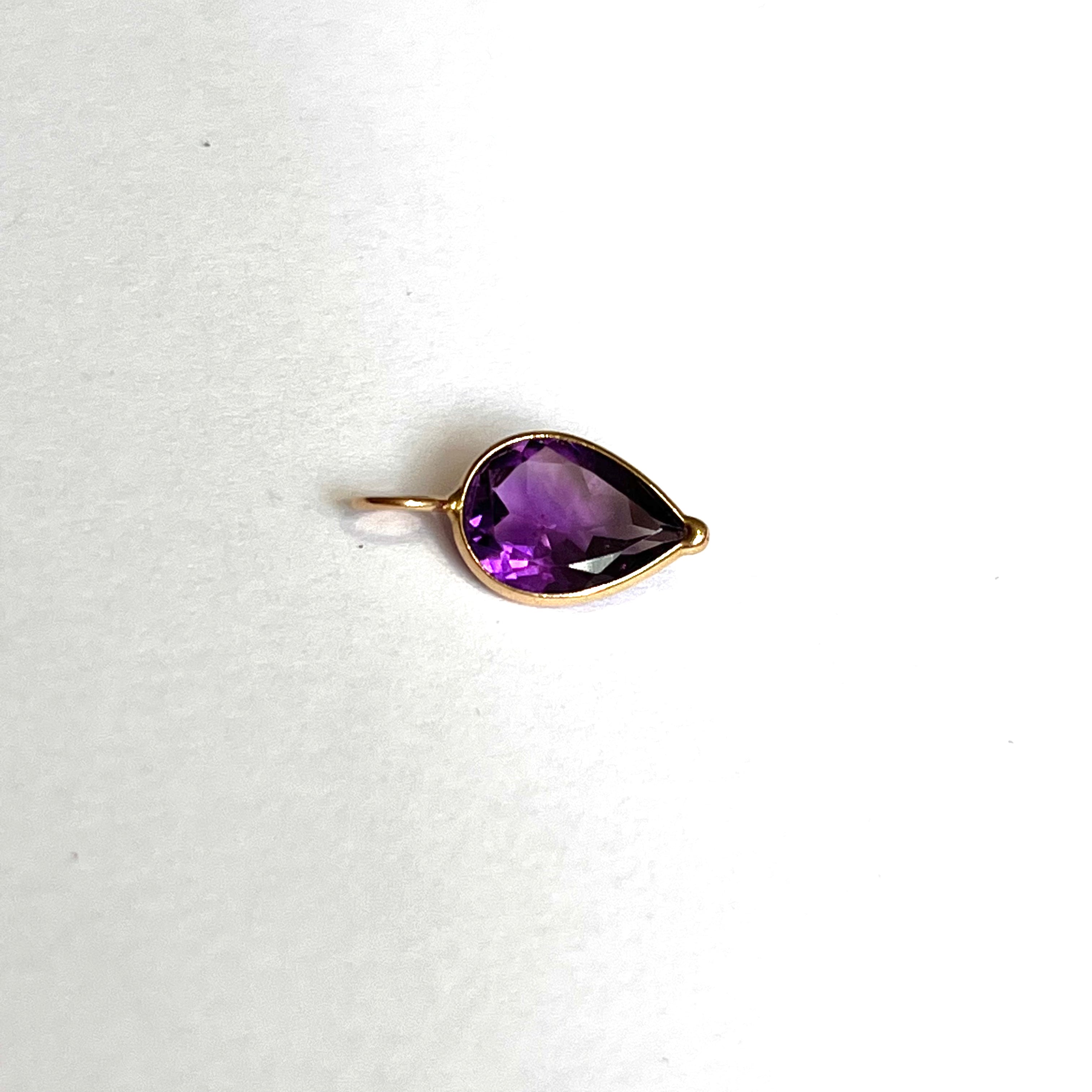 1.77ct Natural Pear Drop Amethyst 14K Yellow Gold Pendant Charm 16x7mm