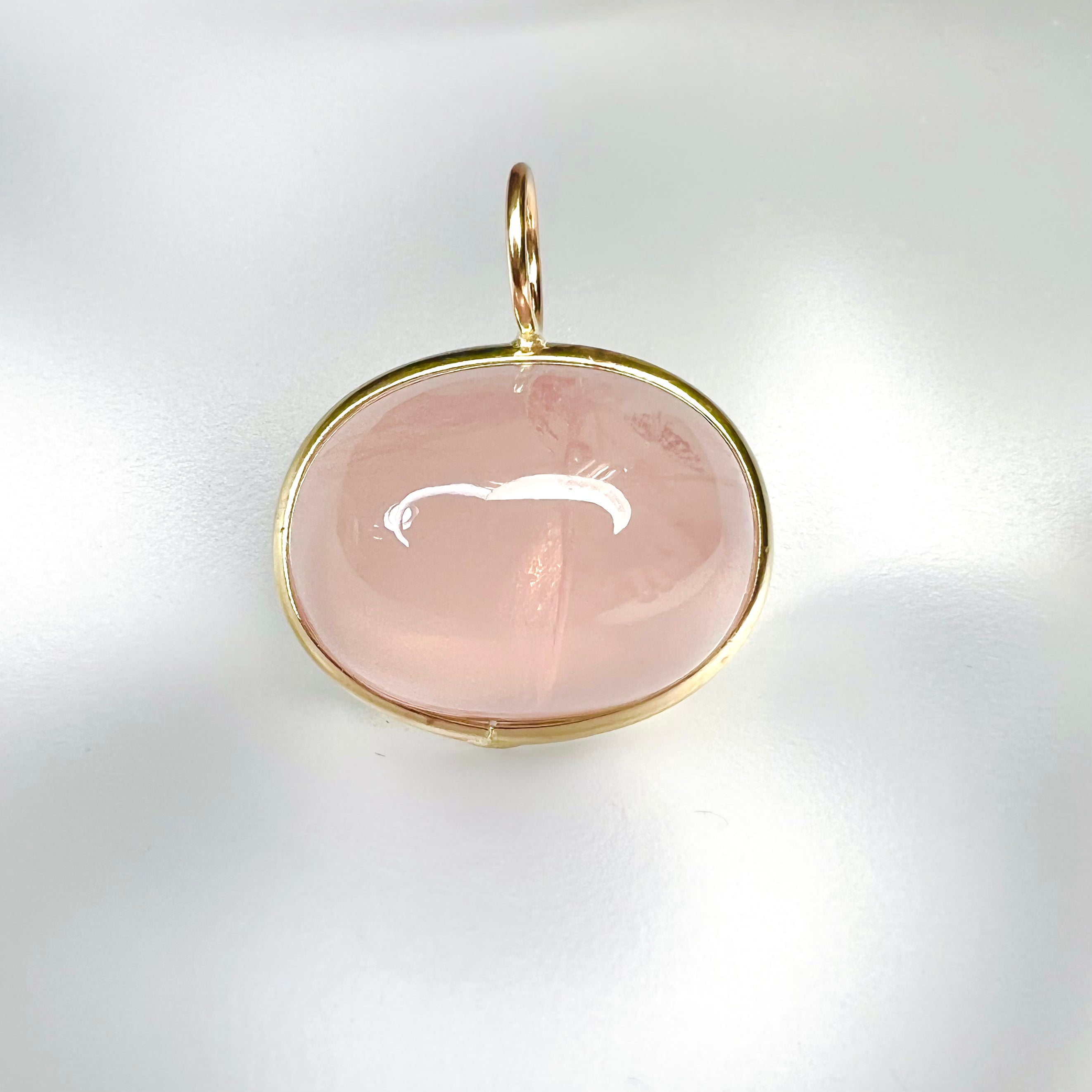 28CT Natural Cabochon Rose Quartz 14K Yellow Gold Pendant Charm 25x23mm