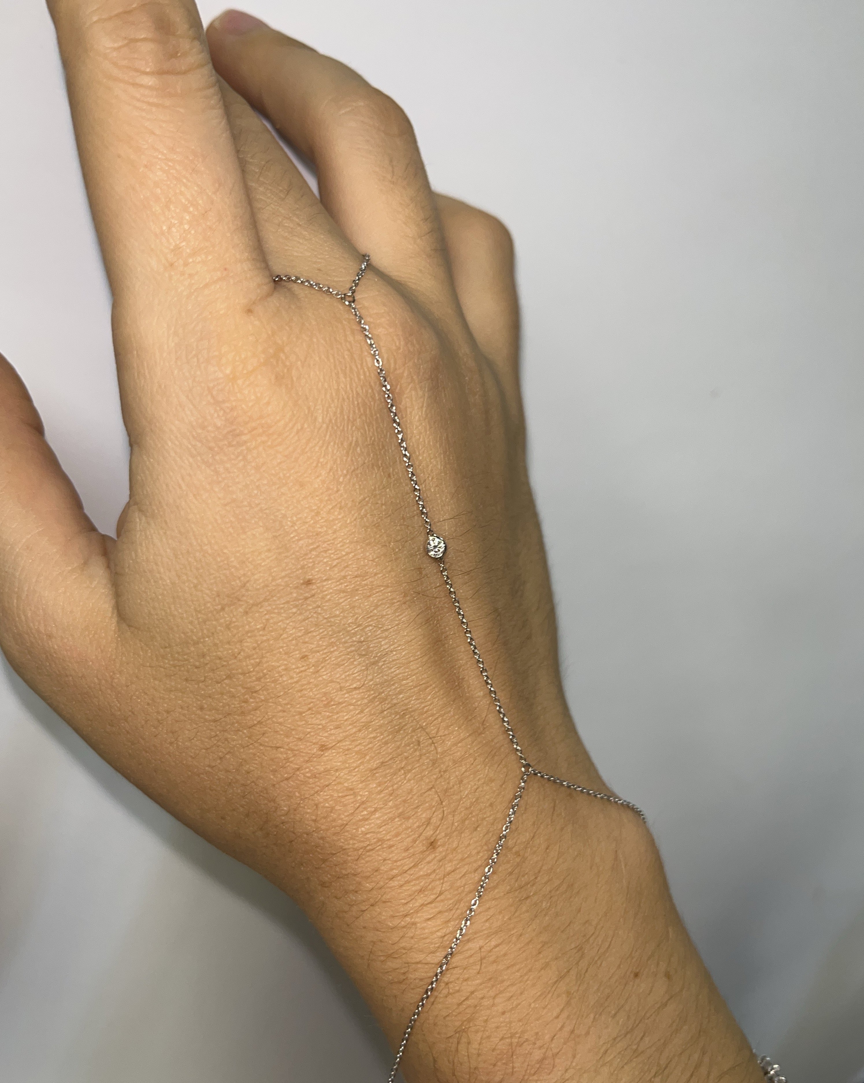 Round Diamond Hand Chain in Solid 14K White Gold