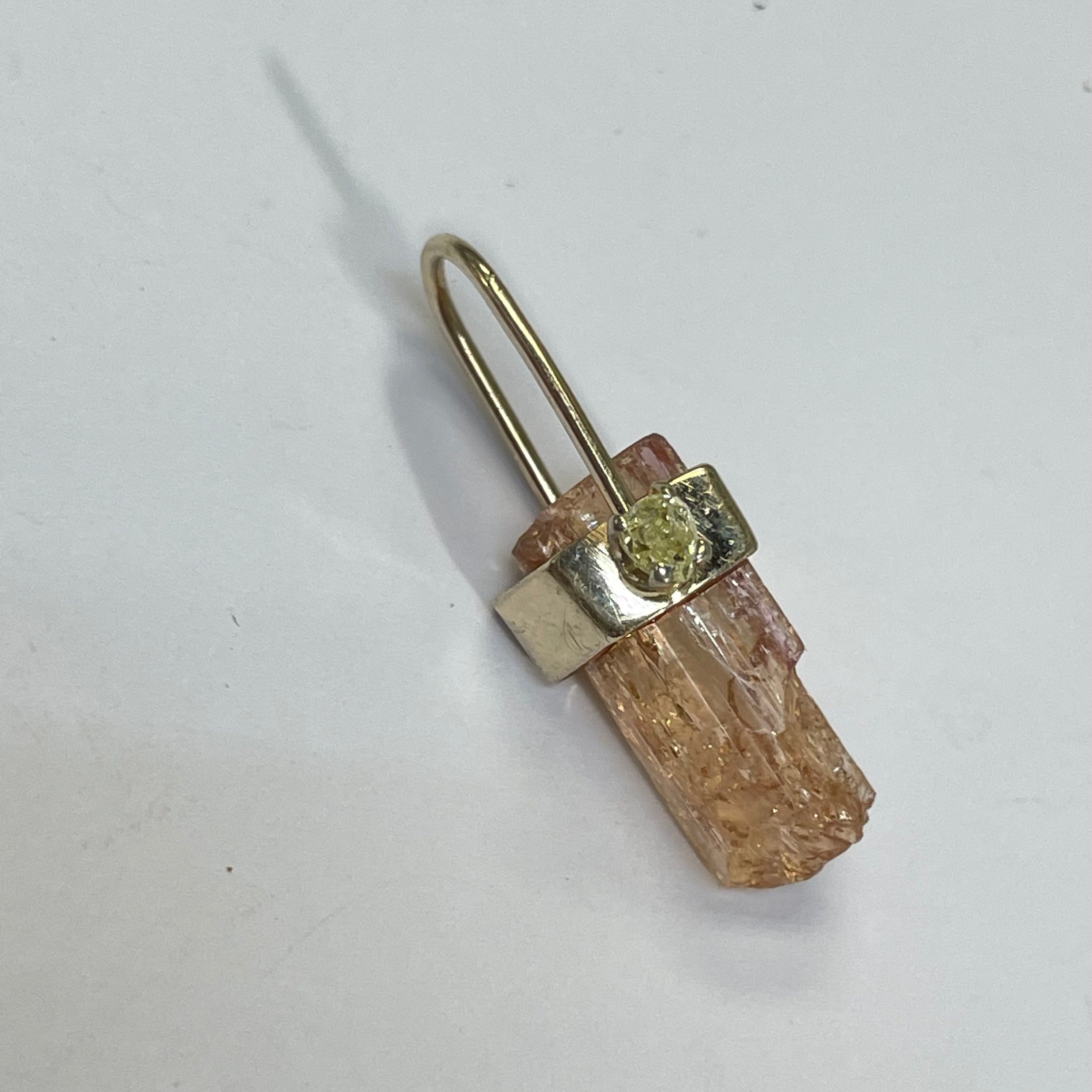 Imperial Topaz Crystal and Diamond 14K Yellow Gold Amulet