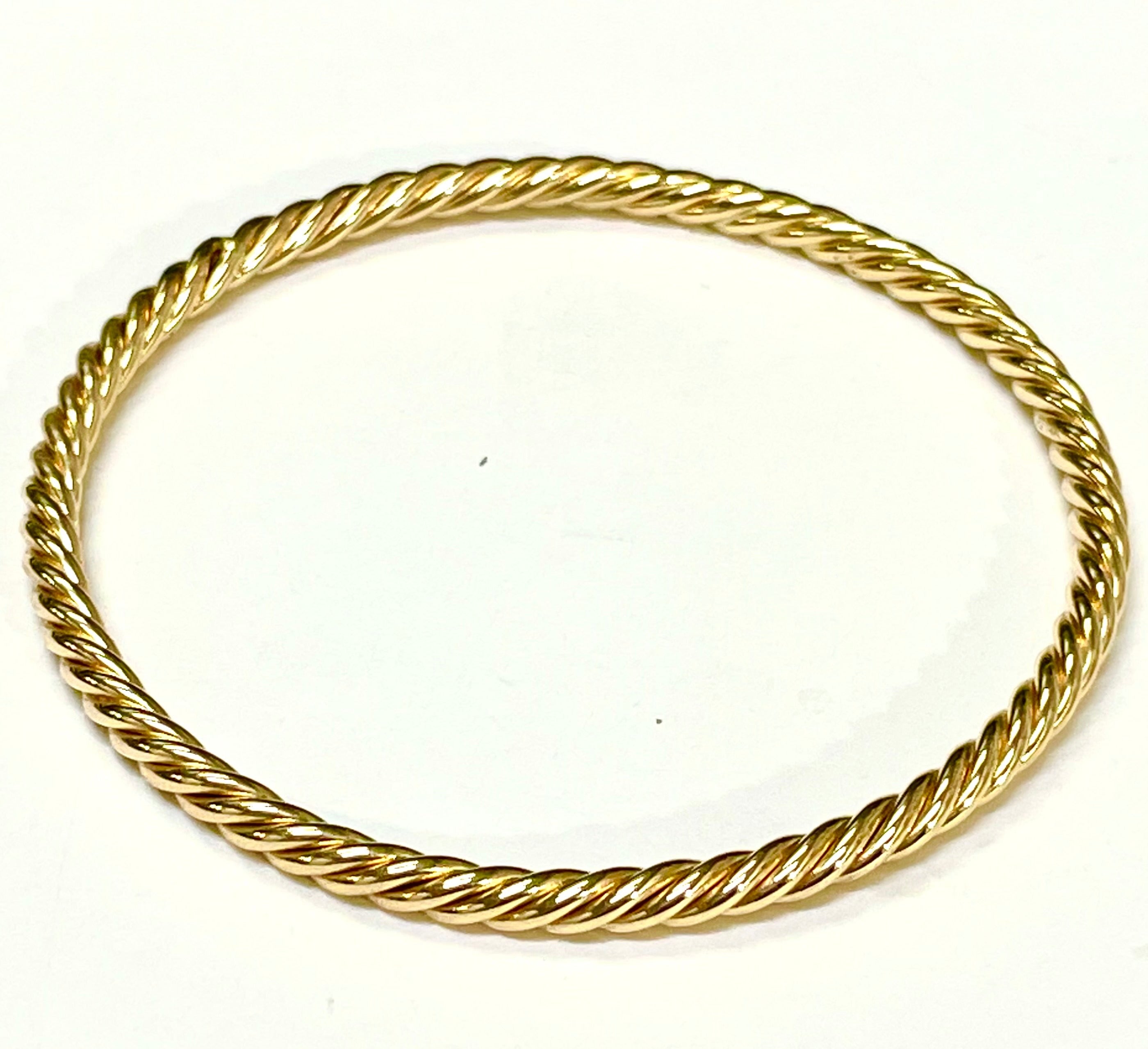 3.5mm 7.5" Fine 14K Yellow Gold Twisted Rope Bangle Bracelet