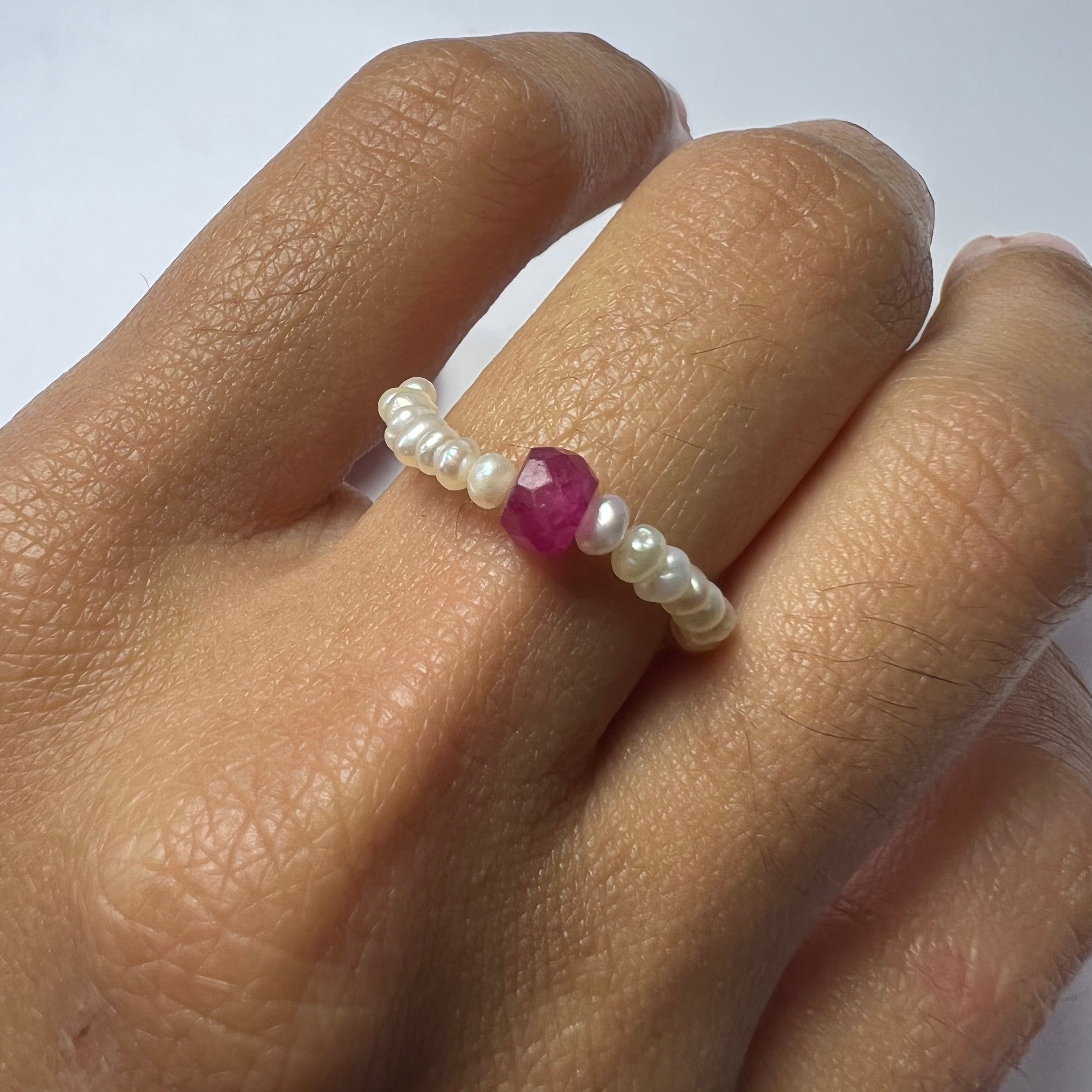 Natural Seed Pearl Rough Ruby Eternity Ring Size 7.5