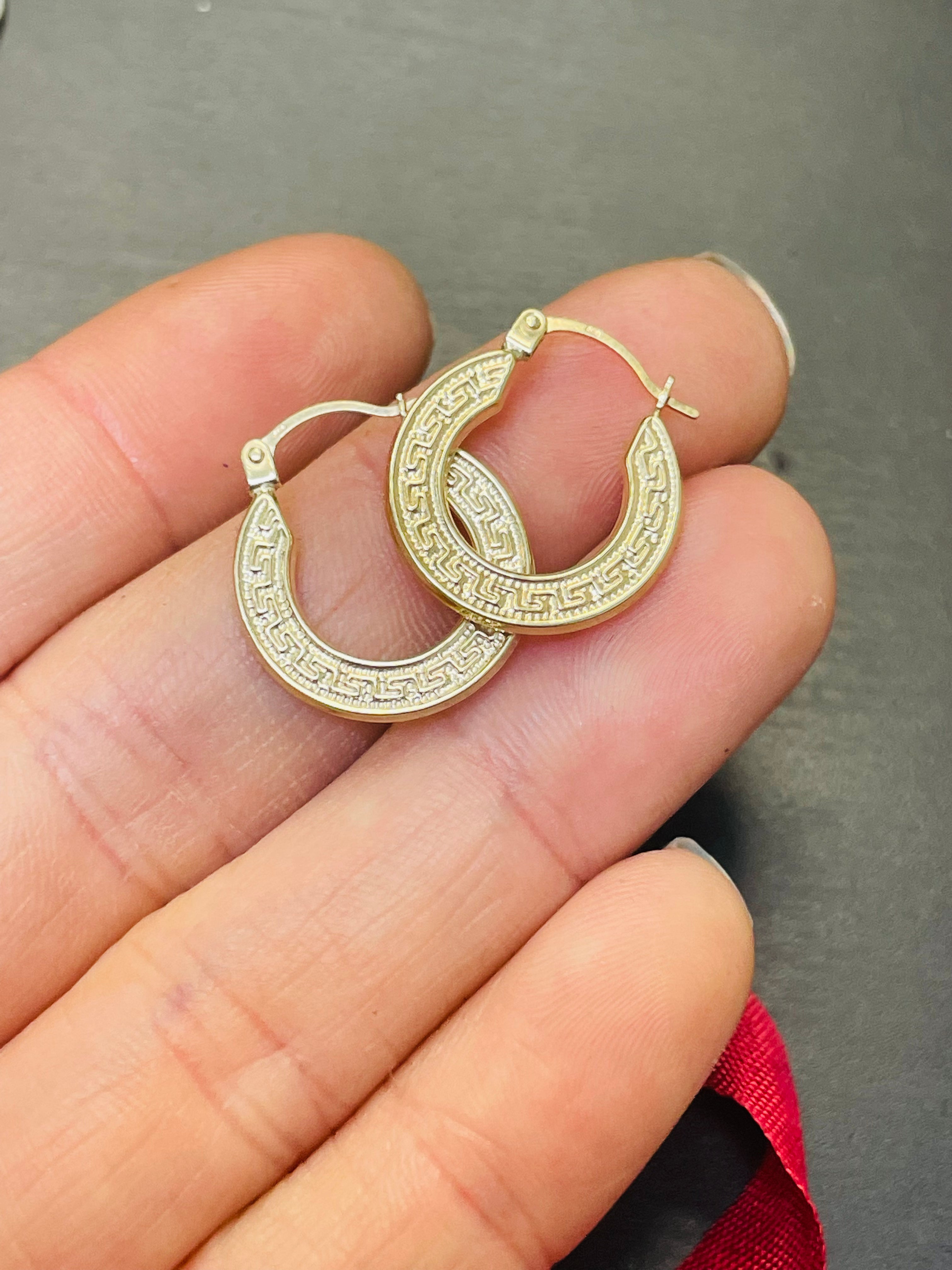 Solid 10k Yellow Textured Gold Hoops