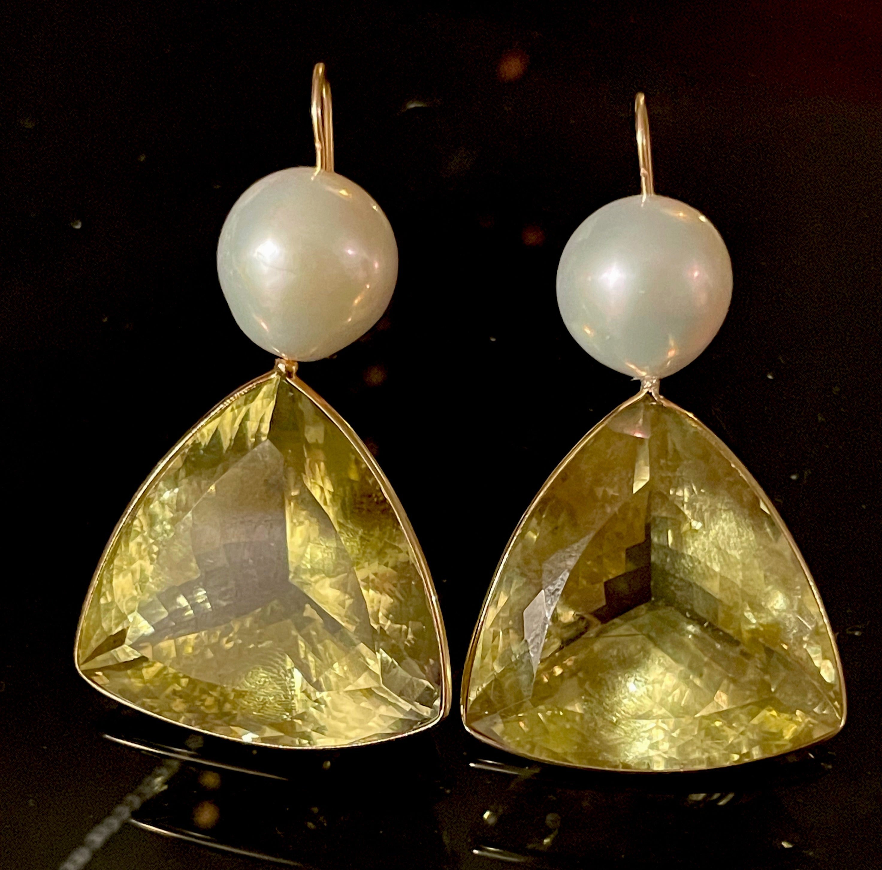 Freshwater 12mm Freshwater Pearl and Yellow Quartz 14K Gold Earrings