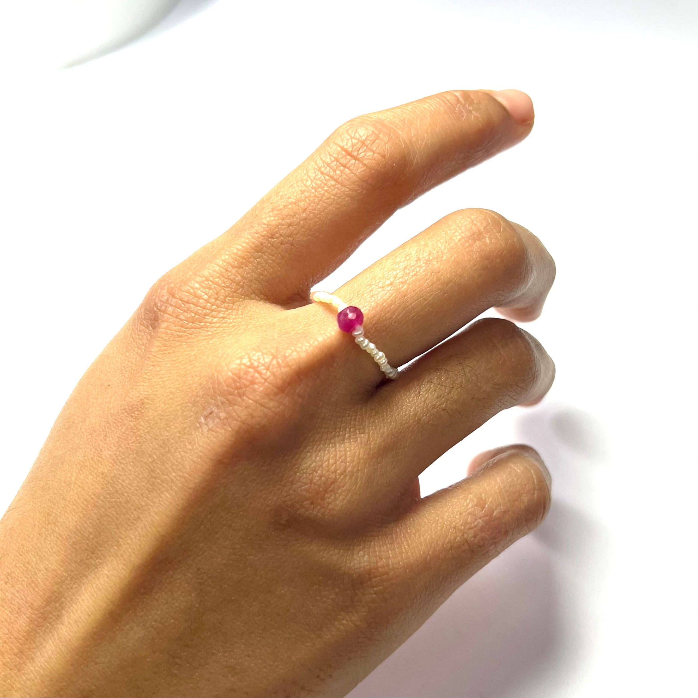 Natural Seed Pearl Eternity Rough Ruby Ring Size 7.5