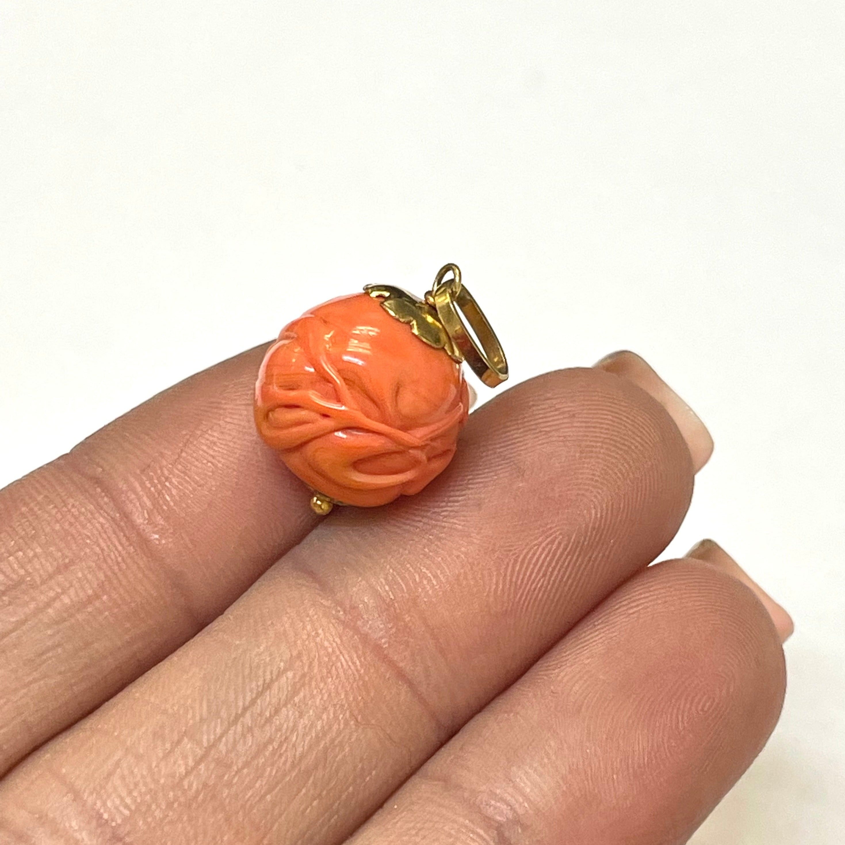 Orange Glass 14K Yellow Gold Bead Charm Pendant