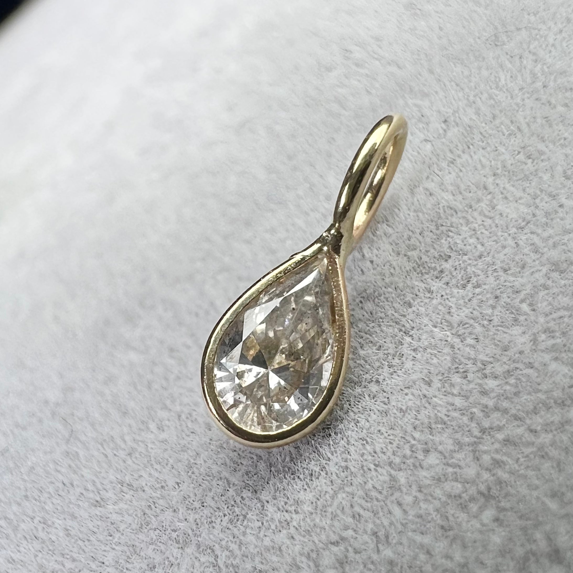 .32ct Pear Diamond Pendant Charm 14K Yellow Gold 9.5x3.5mm