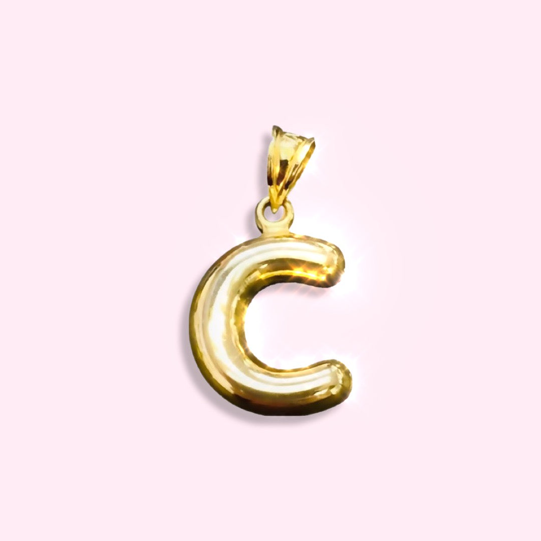 Initial C Puffy  Balloon Letter 10K Yellow Gold Pendant