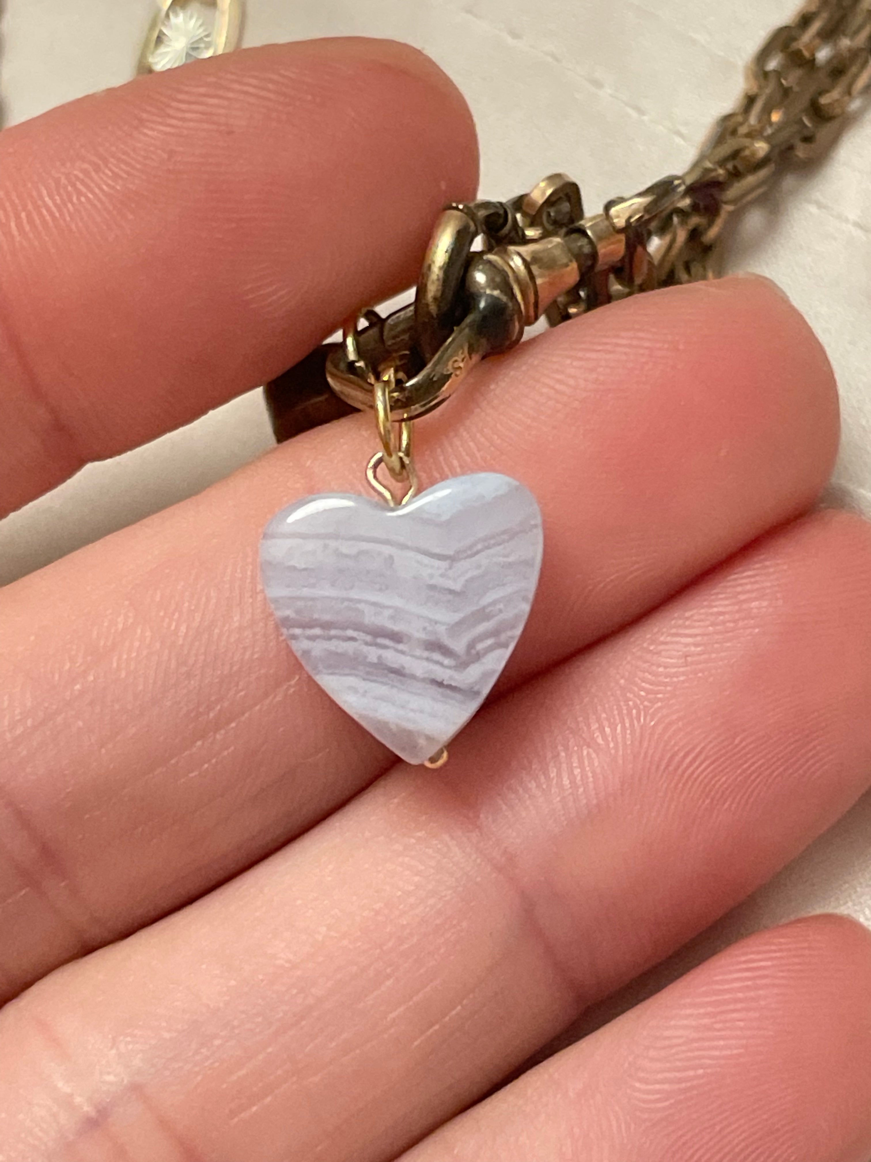 Blue Lace Agate 14K Yellow Gold Heart Charm