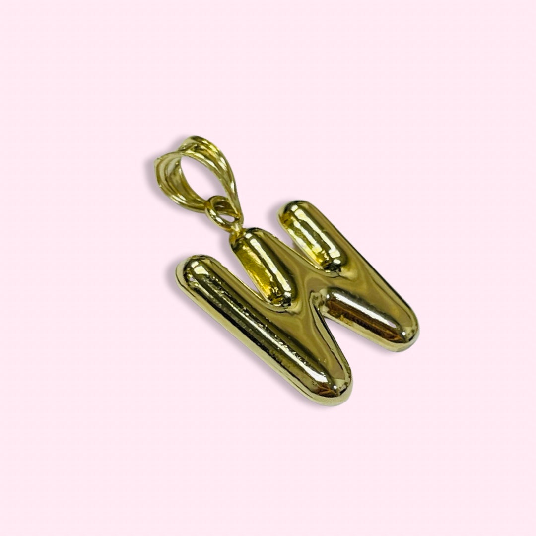 Initial W Puffy  Balloon Letter 10K Yellow Gold Pendant