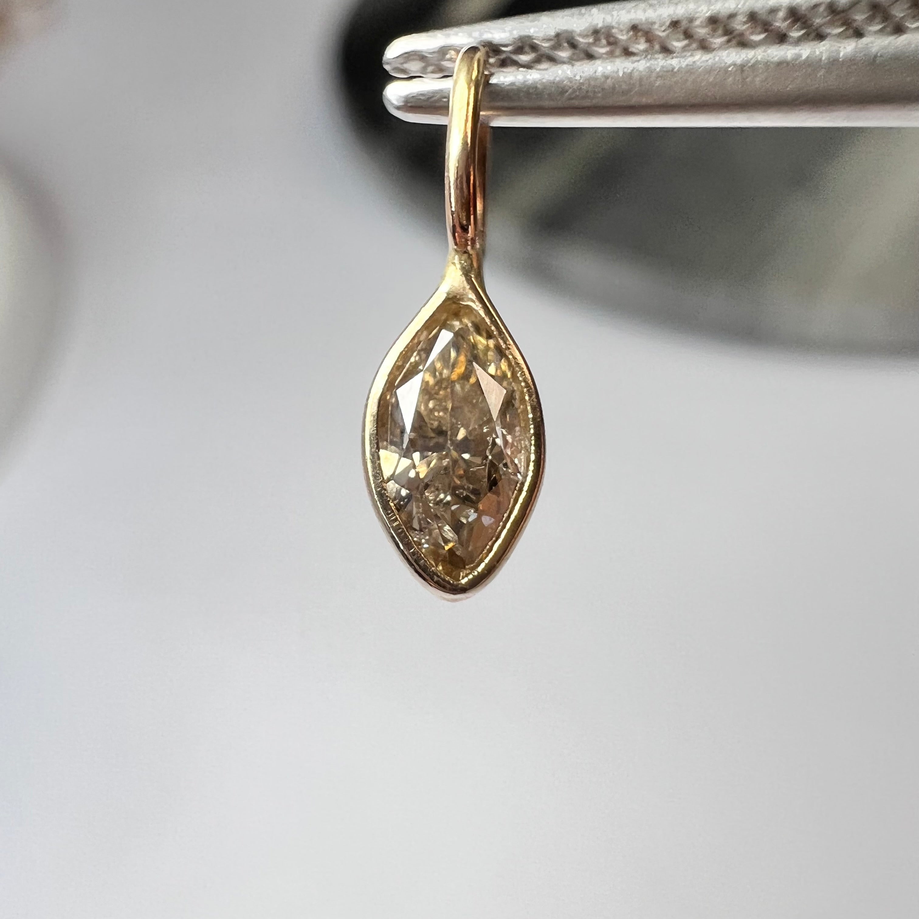 .15CT Natural Champagne Marquise Diamond 14K Yellow Gold Pendant Charm 12x4mm