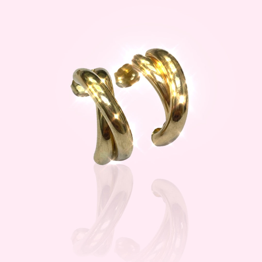 .65” Unique Crossover 14K Yellow Gold Curved Earrings