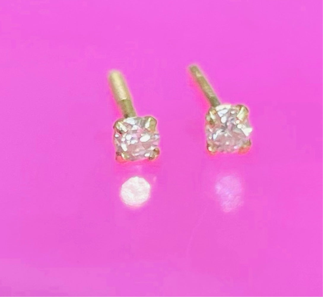 2MM Natural White Diamond Baby Micro 14K Yellow Gold Stud Earrings