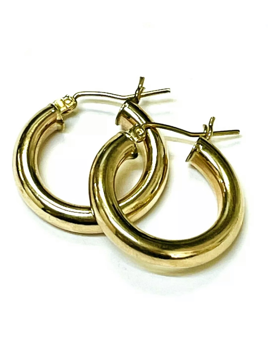 10K Yellow Gold .80” 4mm Thick Tube Hoop Earrings