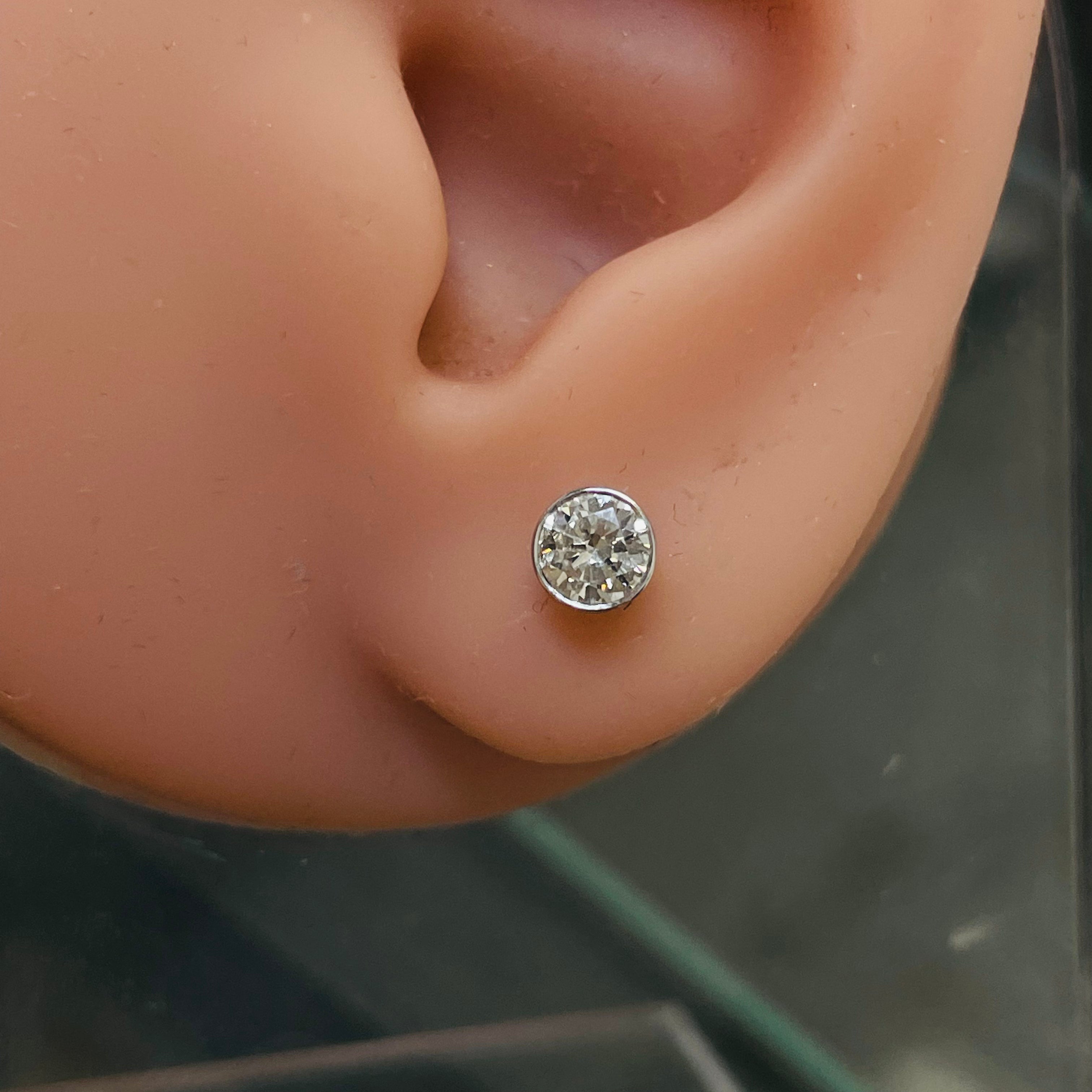 0.94CTW Round Diamond 14K White Gold Earring Studs Bezel Set